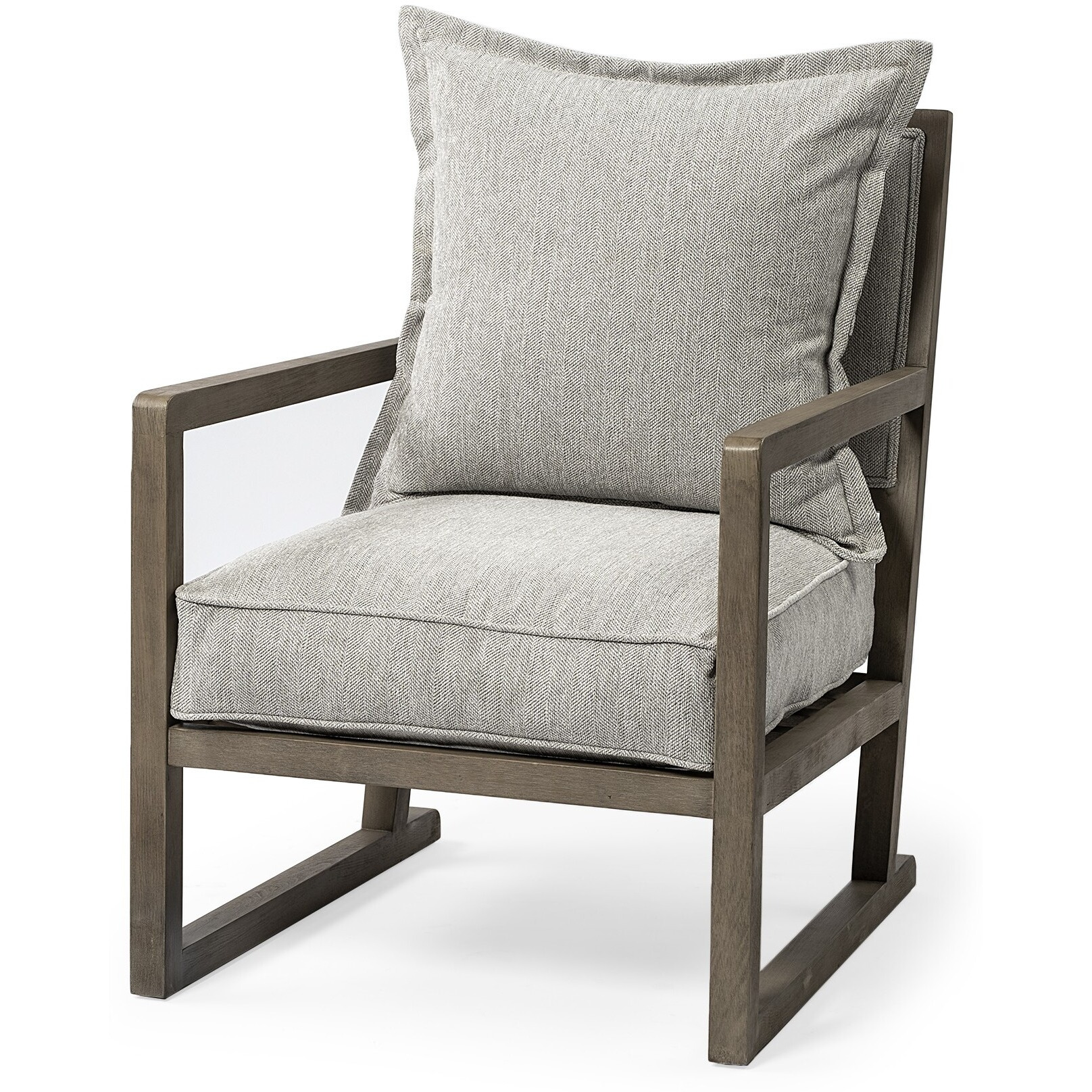 Wooden Accent Chair With Ash Gray Cushions