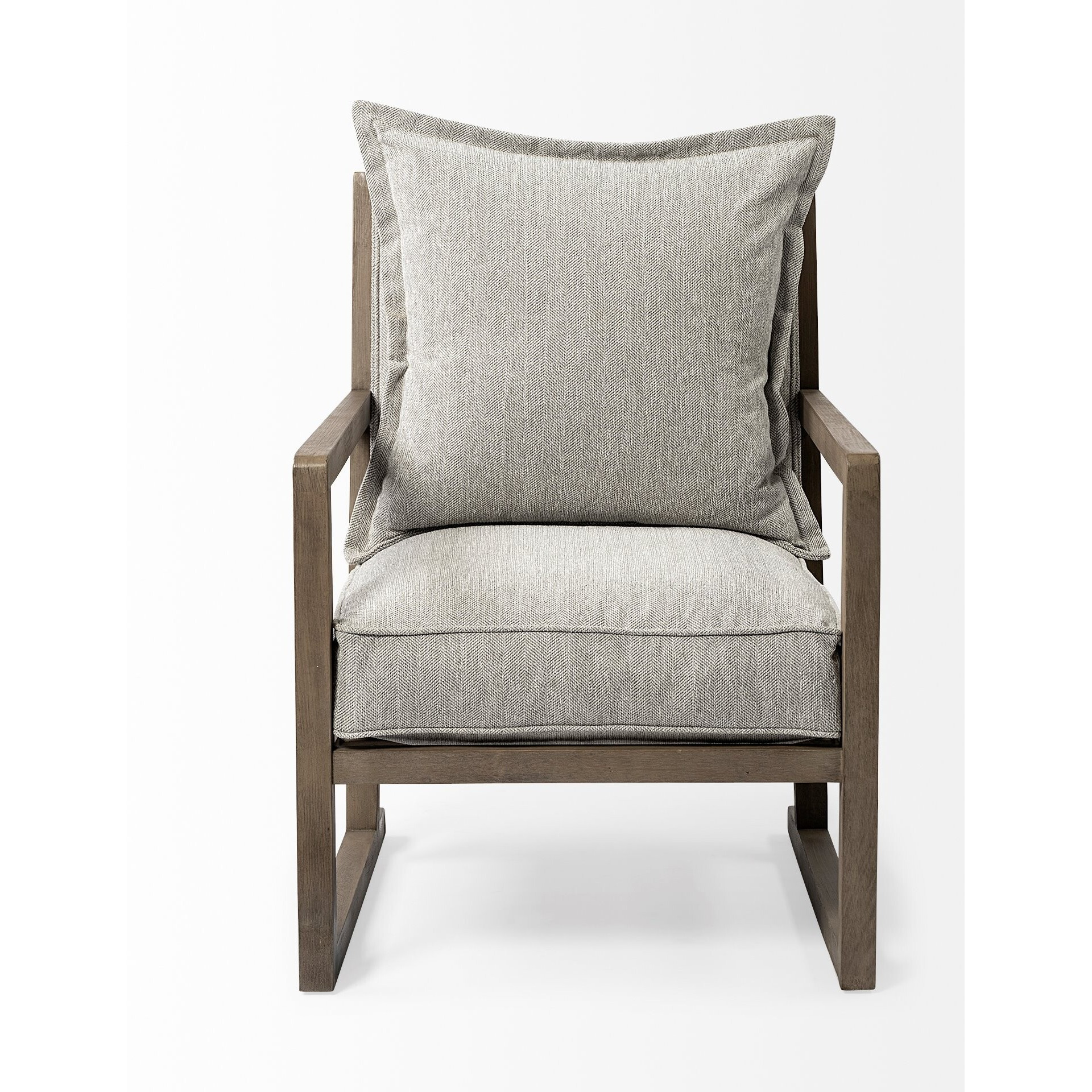 Wooden Accent Chair With Ash Gray Cushions