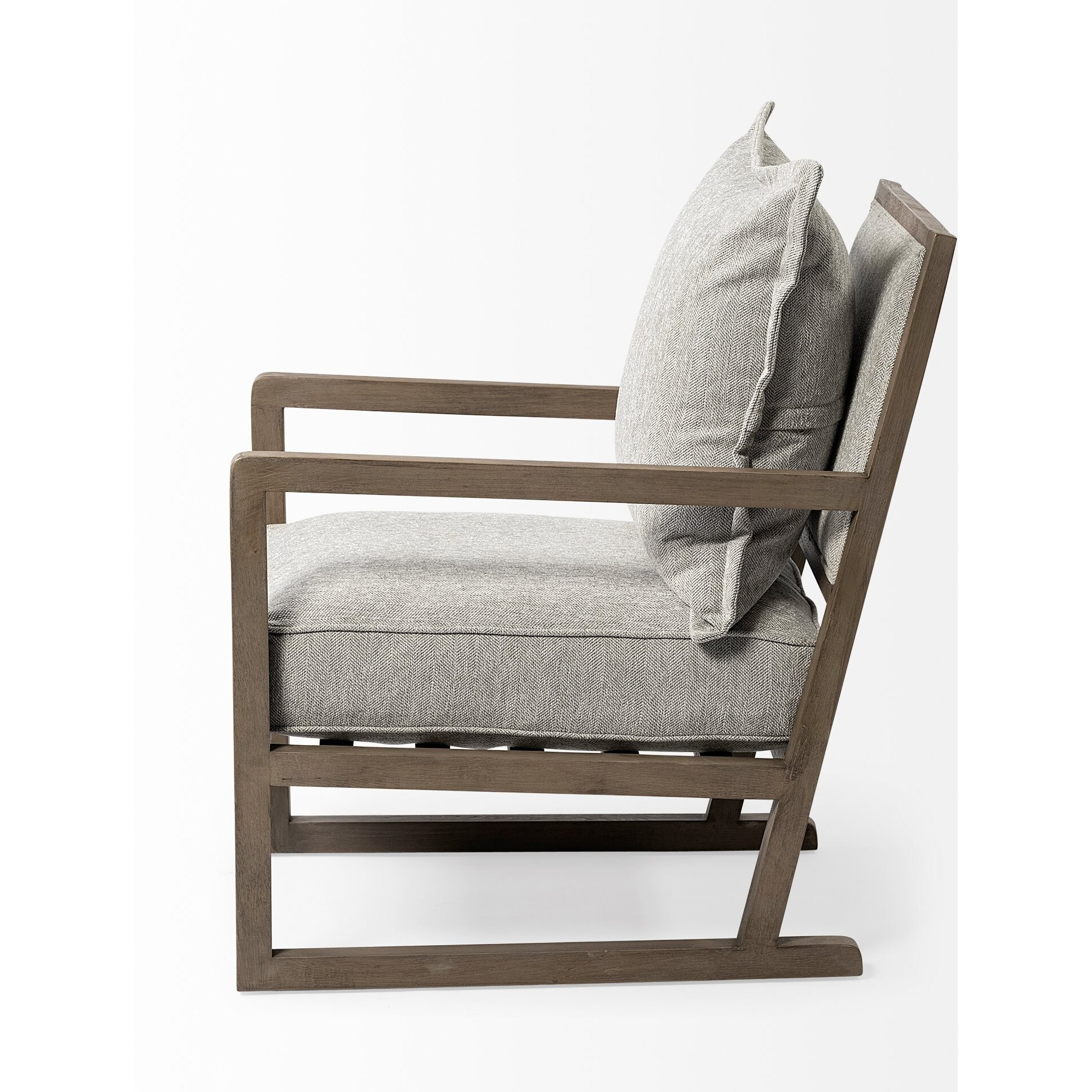 Wooden Accent Chair With Ash Gray Cushions