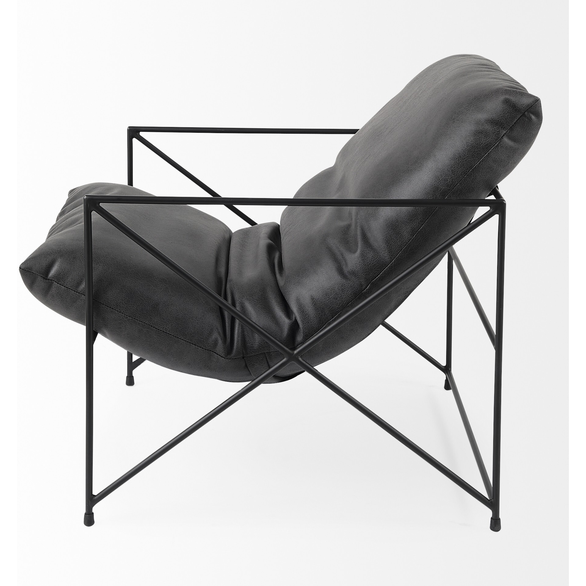 Black Faux Leather Contemporary Metal Chair