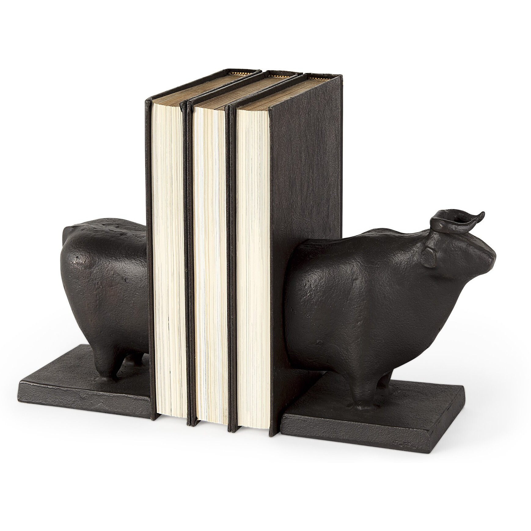 Black Cast Aluminum Bull Bookends