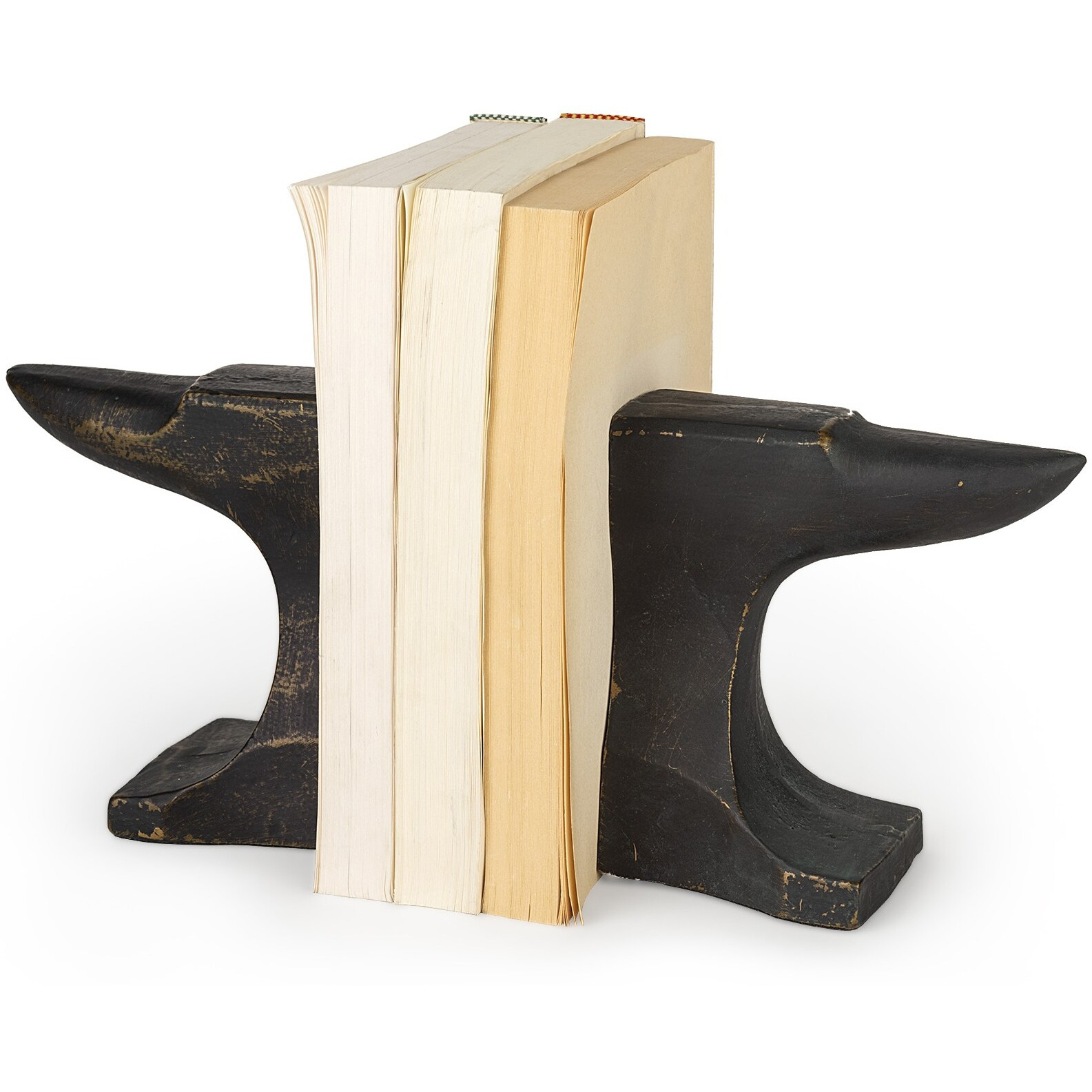 Distressed Black Anvil Bookends