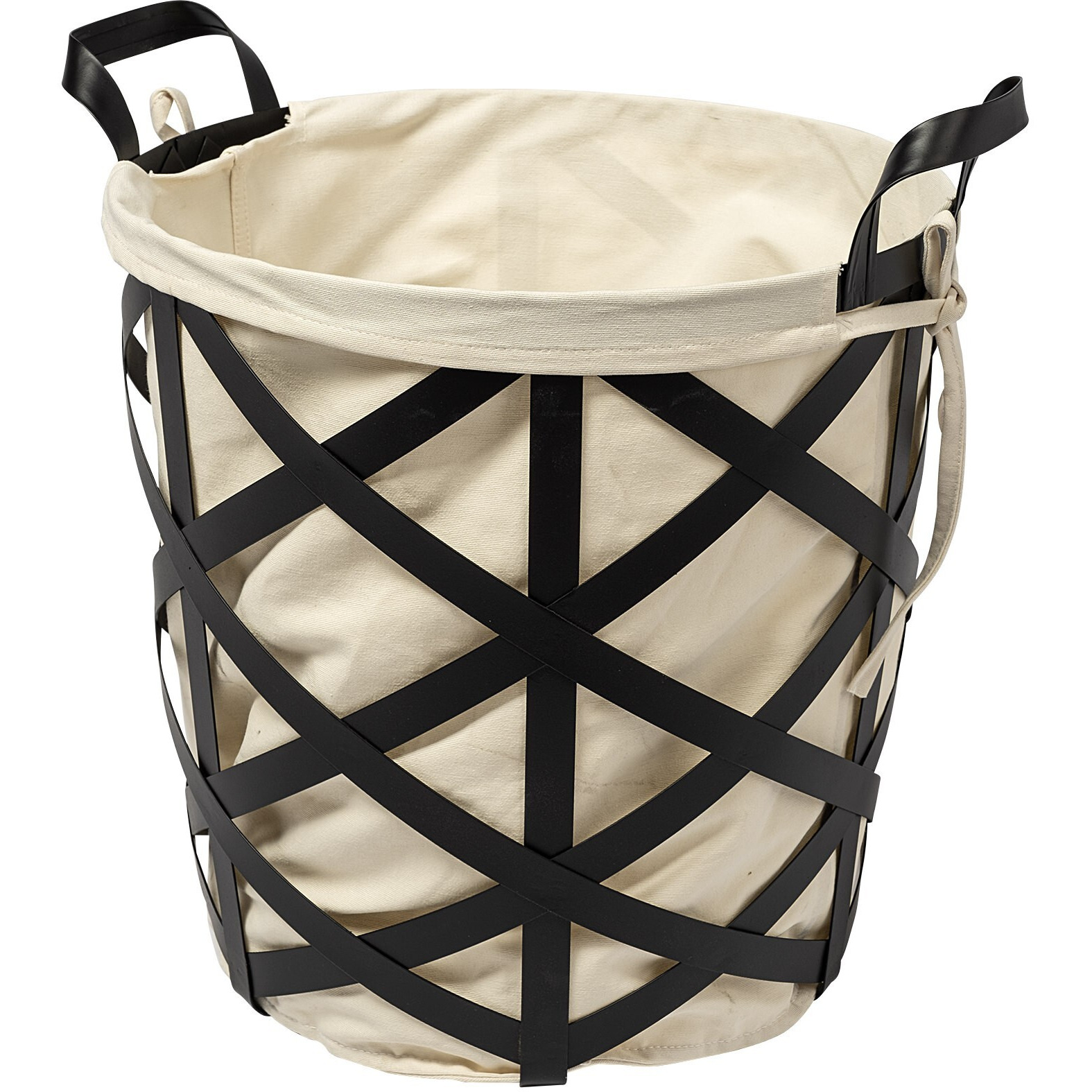 Black Woven Metal Basket With Cream Fabric Liner