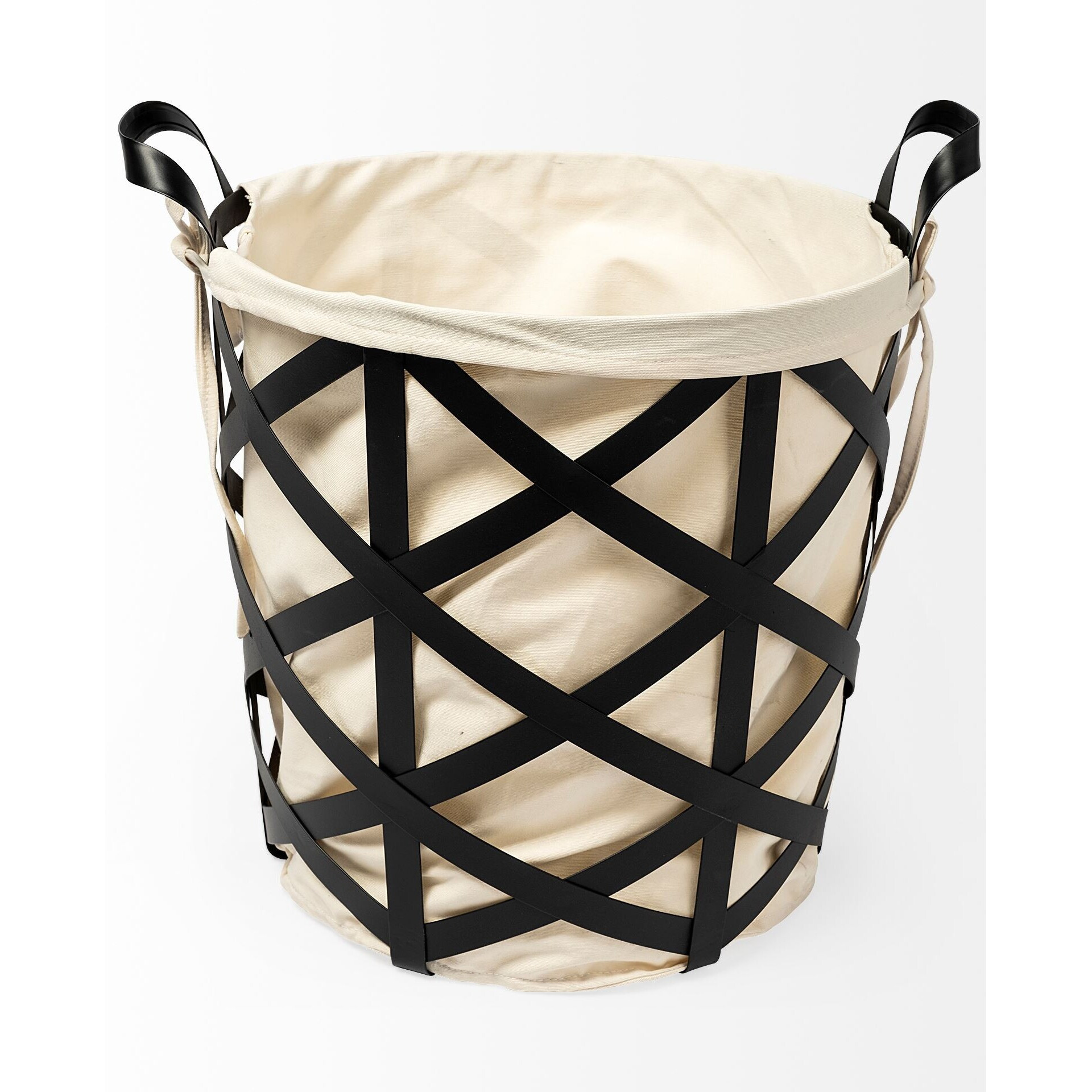 Black Woven Metal Basket With Cream Fabric Liner