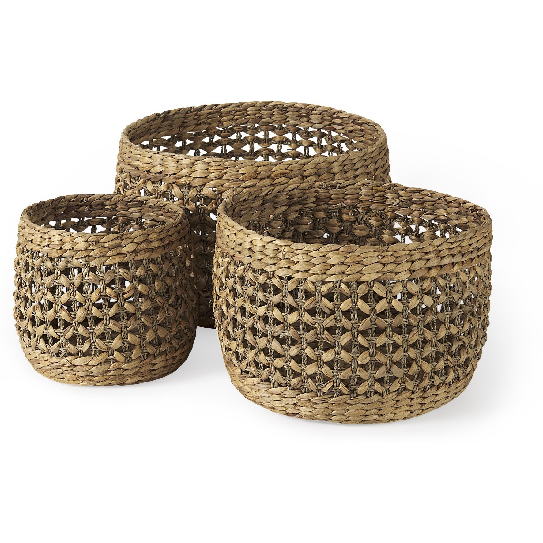 Set Of Three Round Wicker Baskets