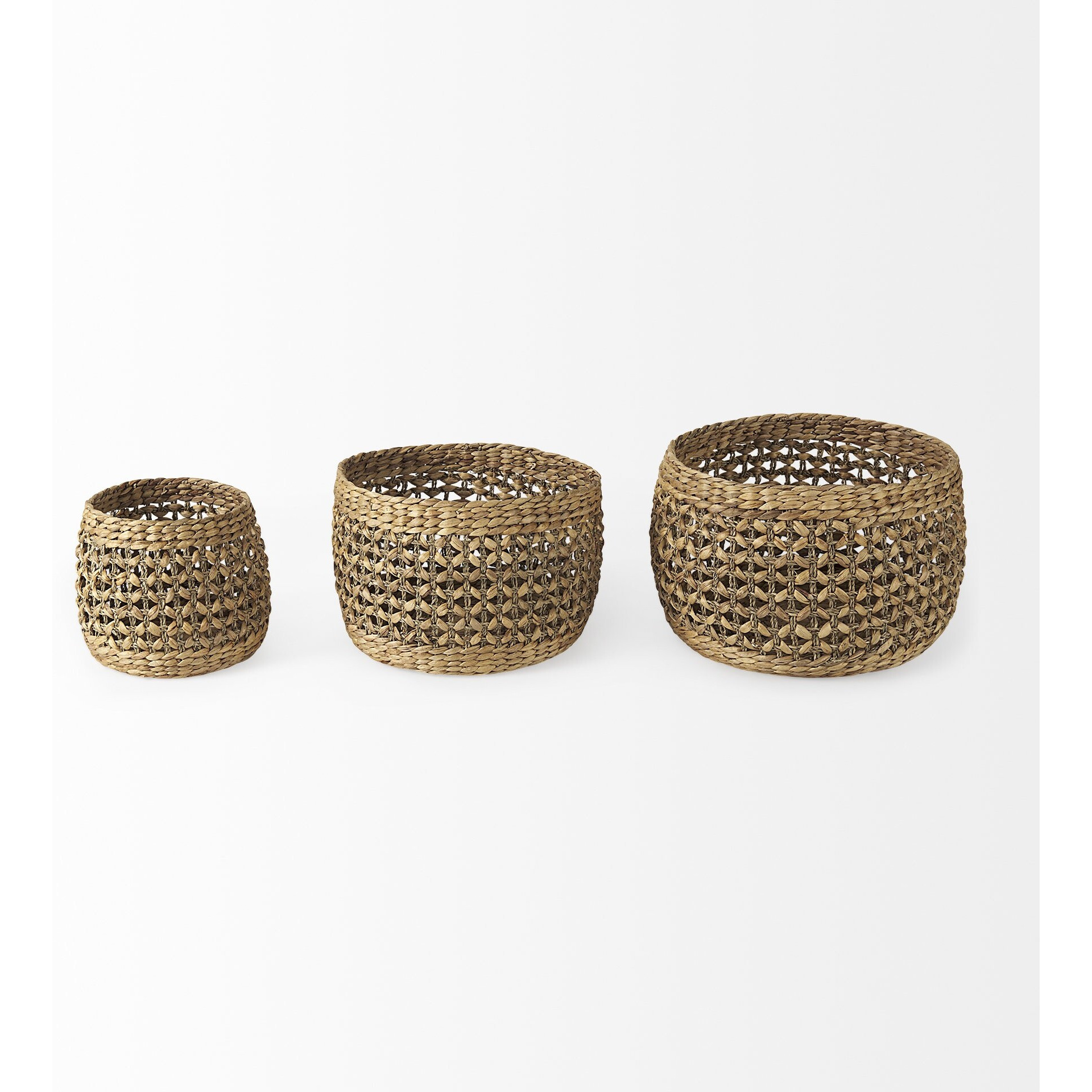 Set Of Three Round Wicker Baskets