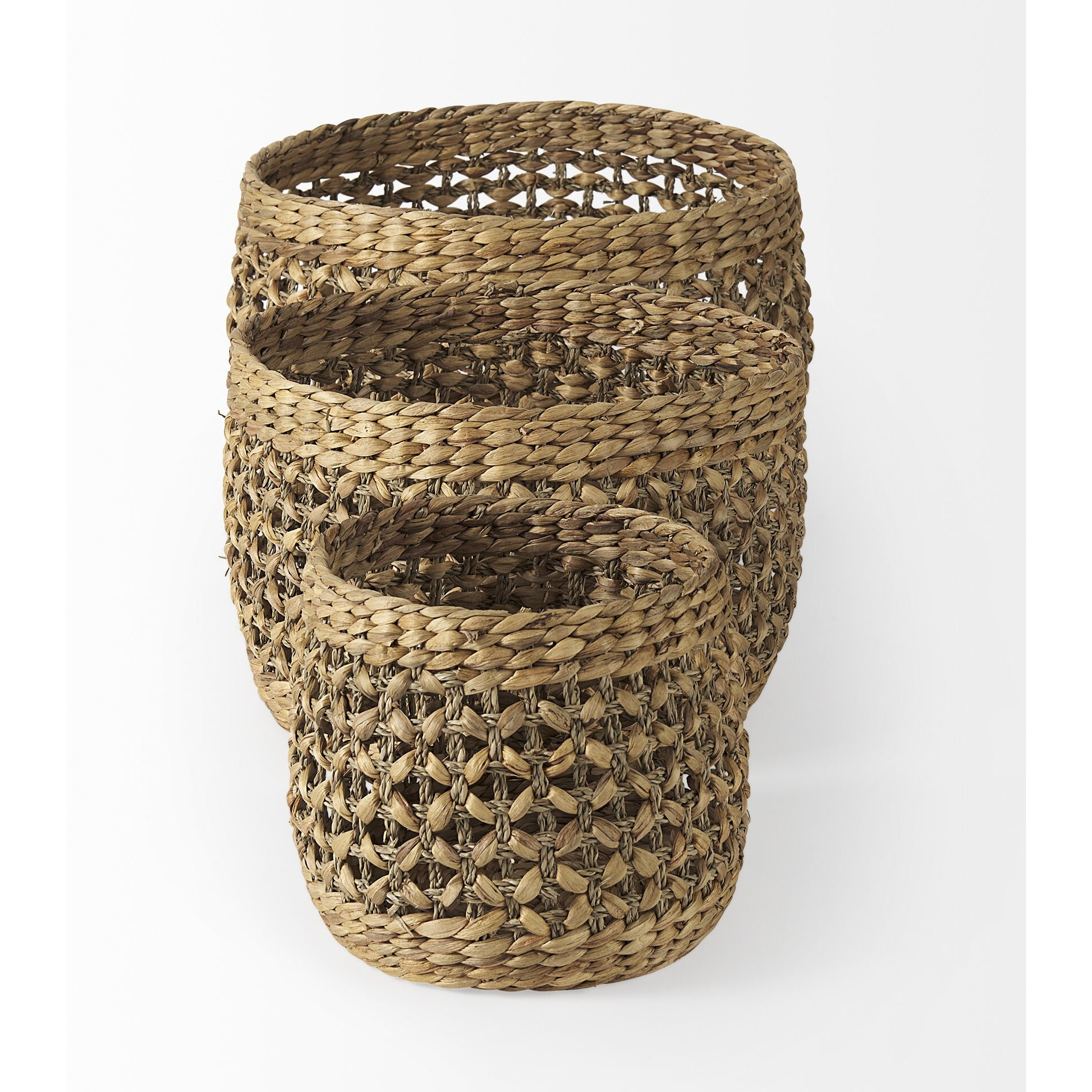 Set Of Three Round Wicker Baskets