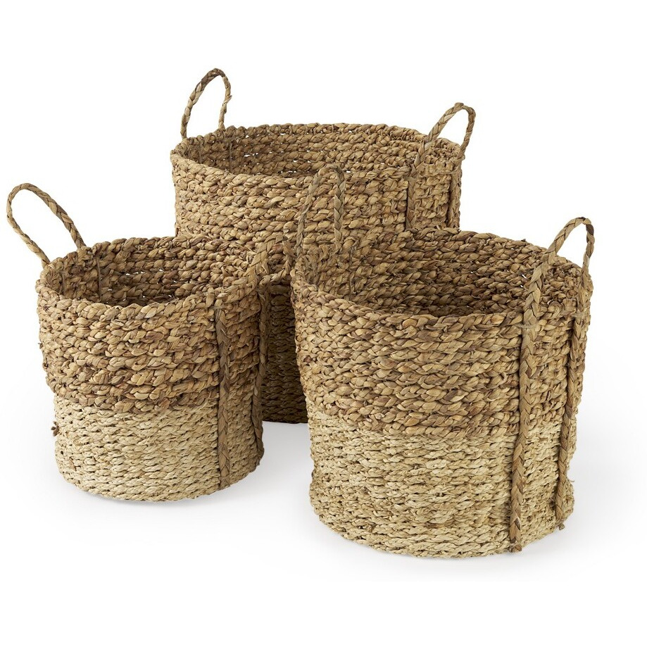 Set Of Three Two Tone Wicker Storage Baskets
