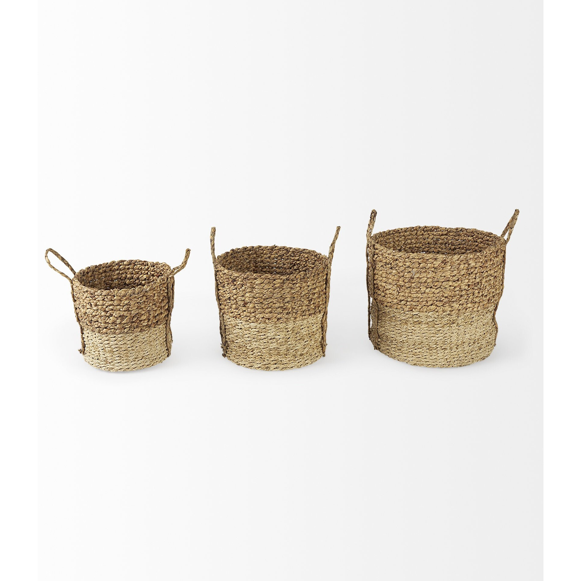 Set Of Three Two Tone Wicker Storage Baskets