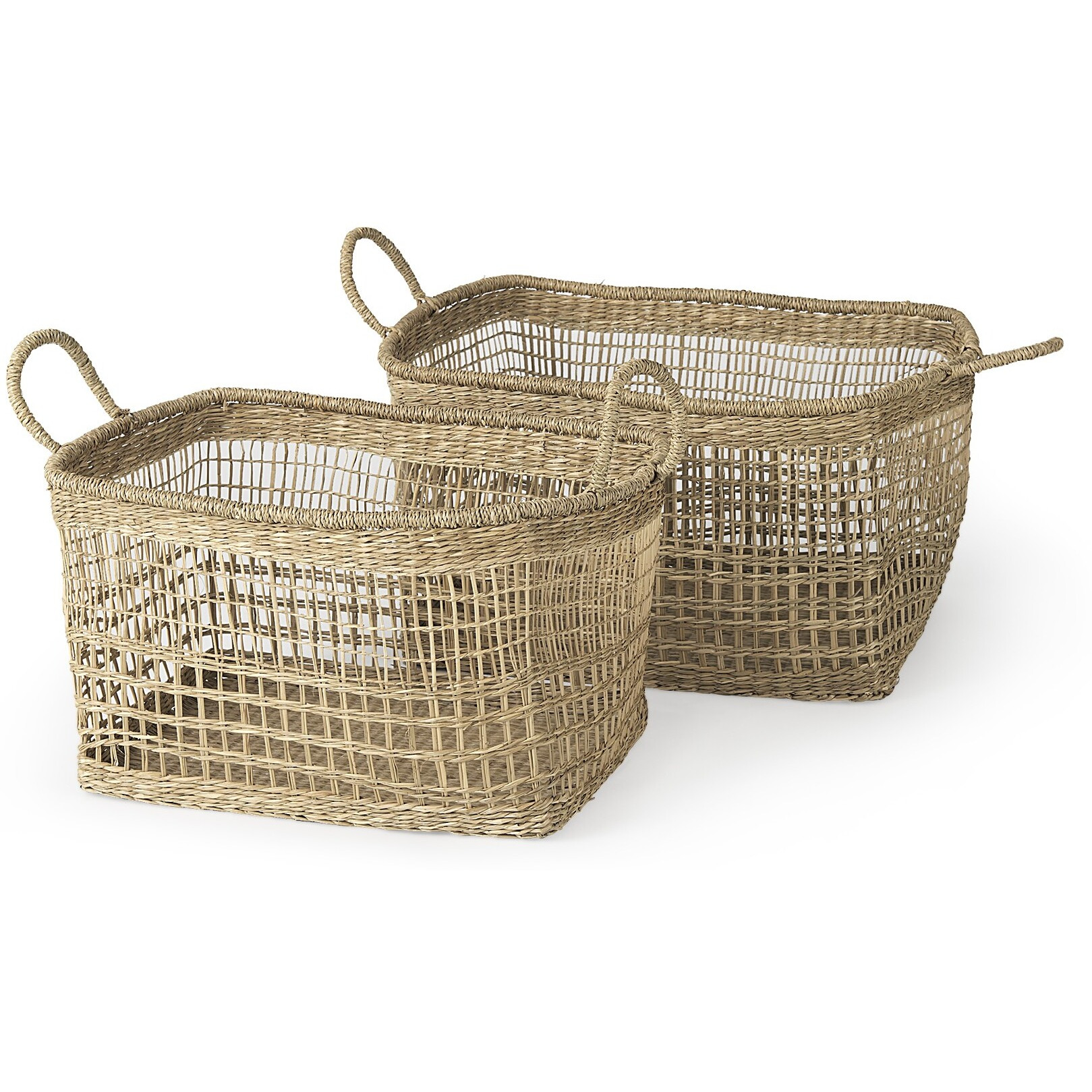 Set Of Two Brown Wicker Storage Baskets
