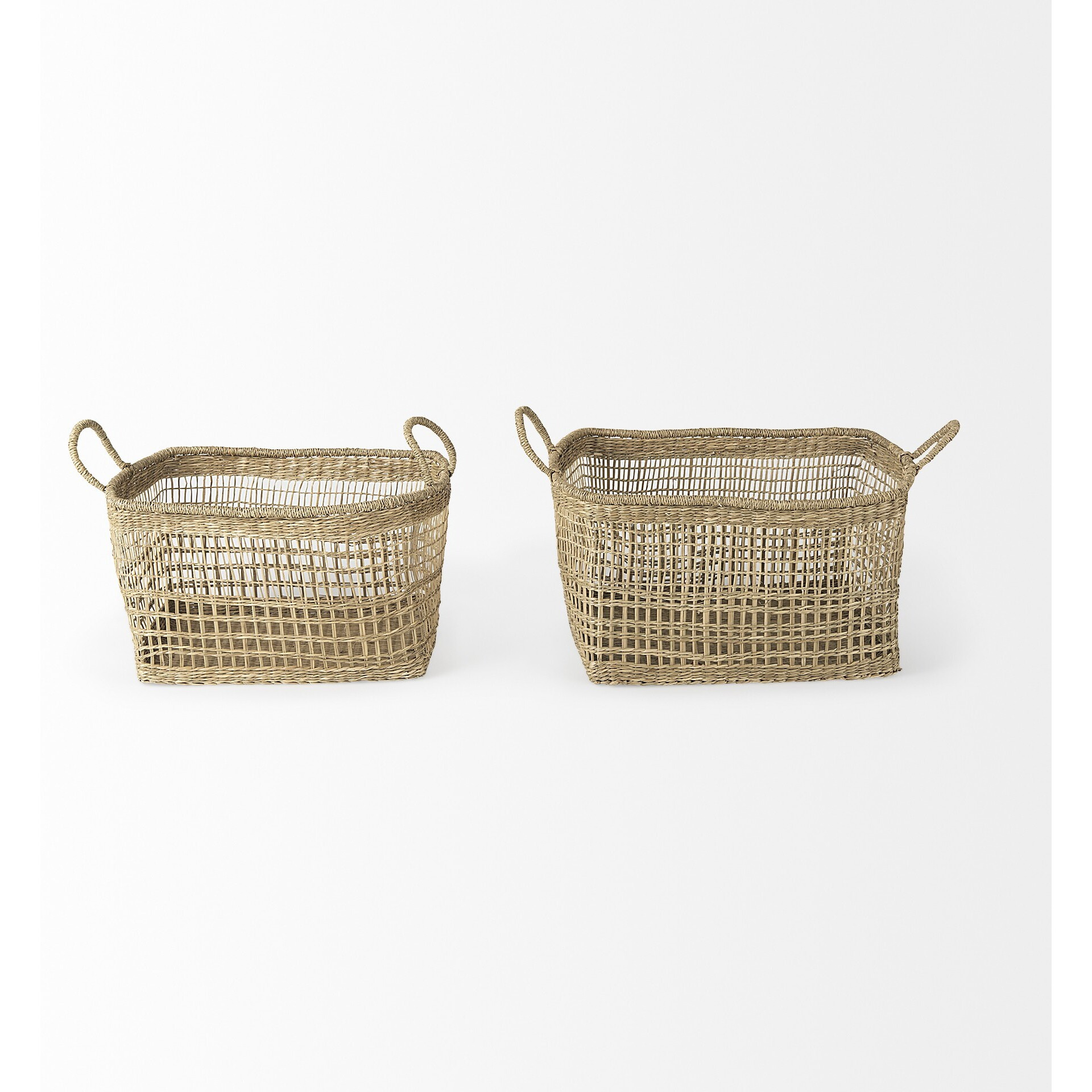 Set Of Two Brown Wicker Storage Baskets