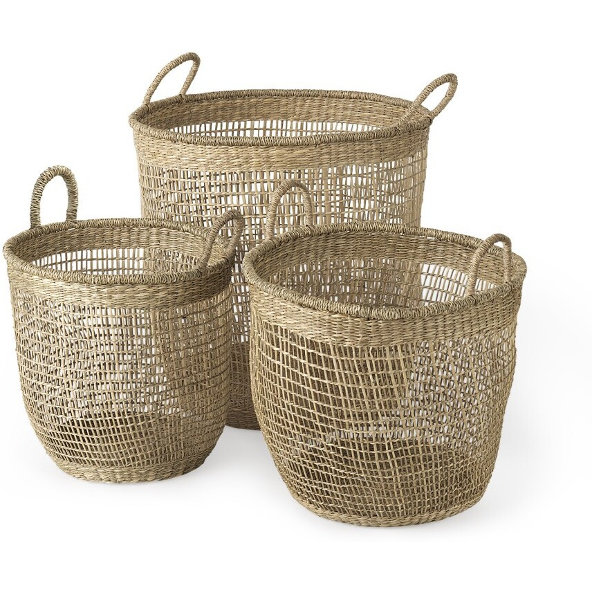 Set Of Three Round Wicker Storage Baskets