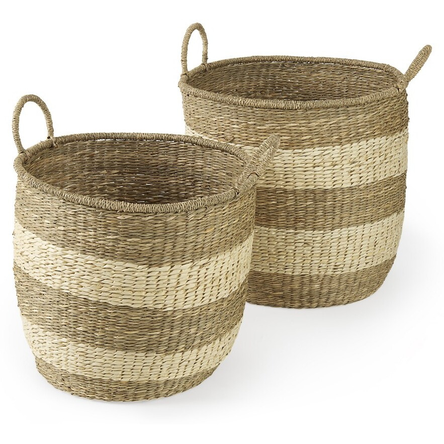 Set Of Two Round Wicker Storage Baskets