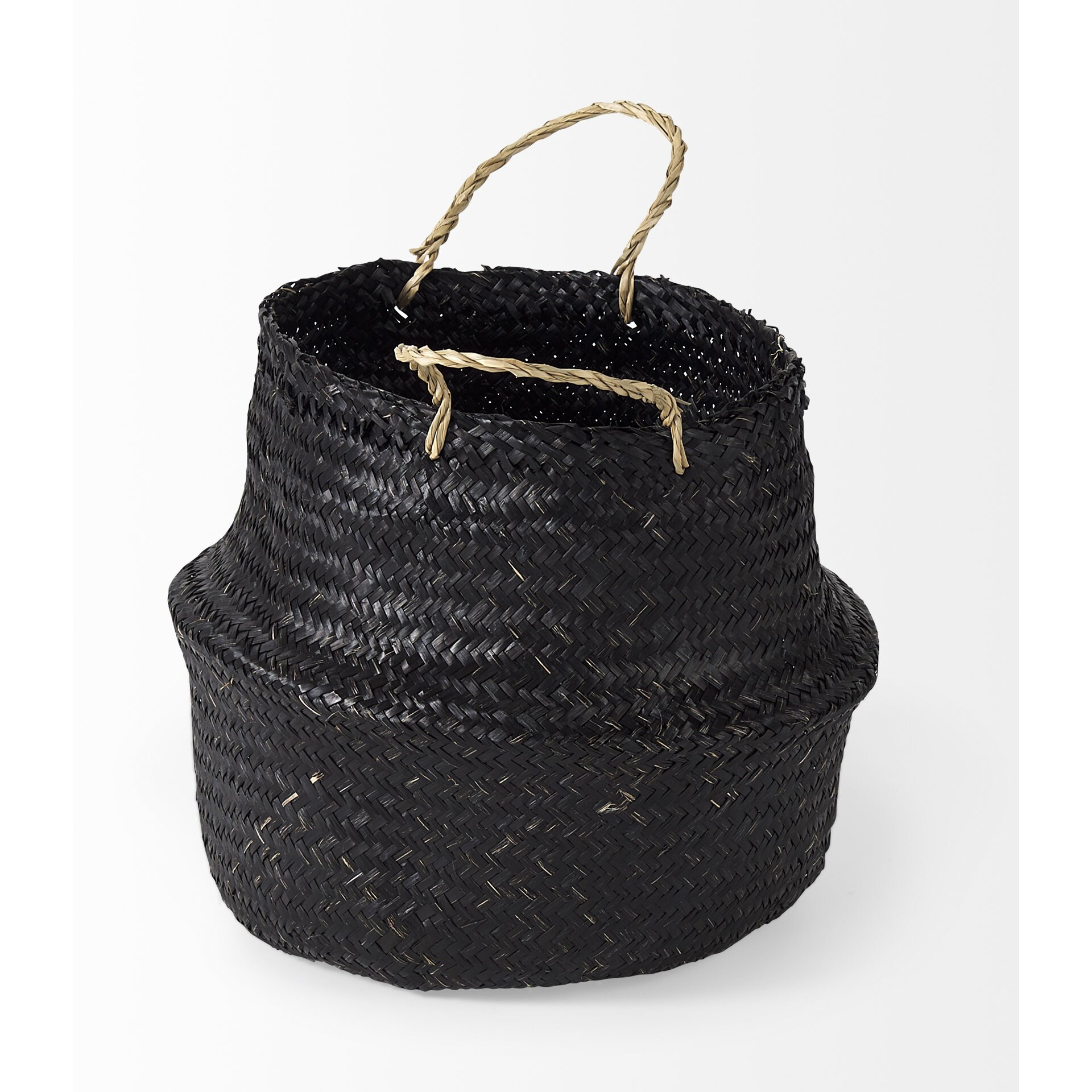 Set Of Three Black Wicker Storage Baskets
