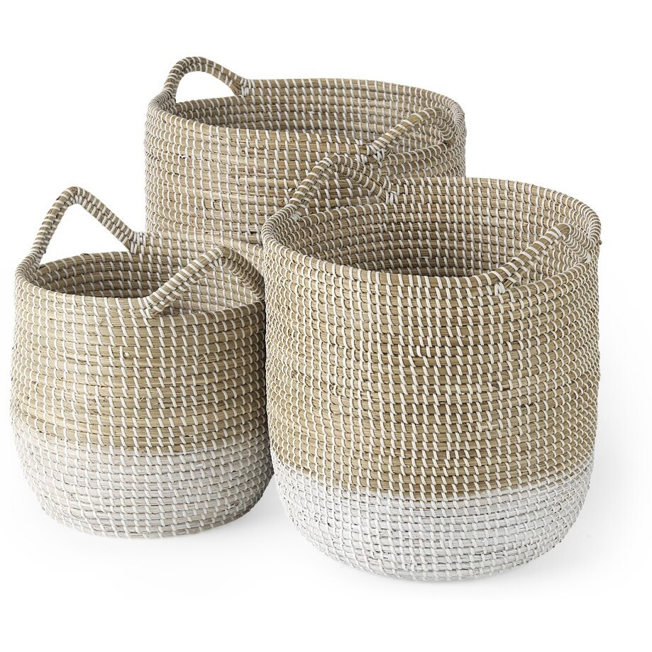 Set Of Three Beige And White Storage Baskets
