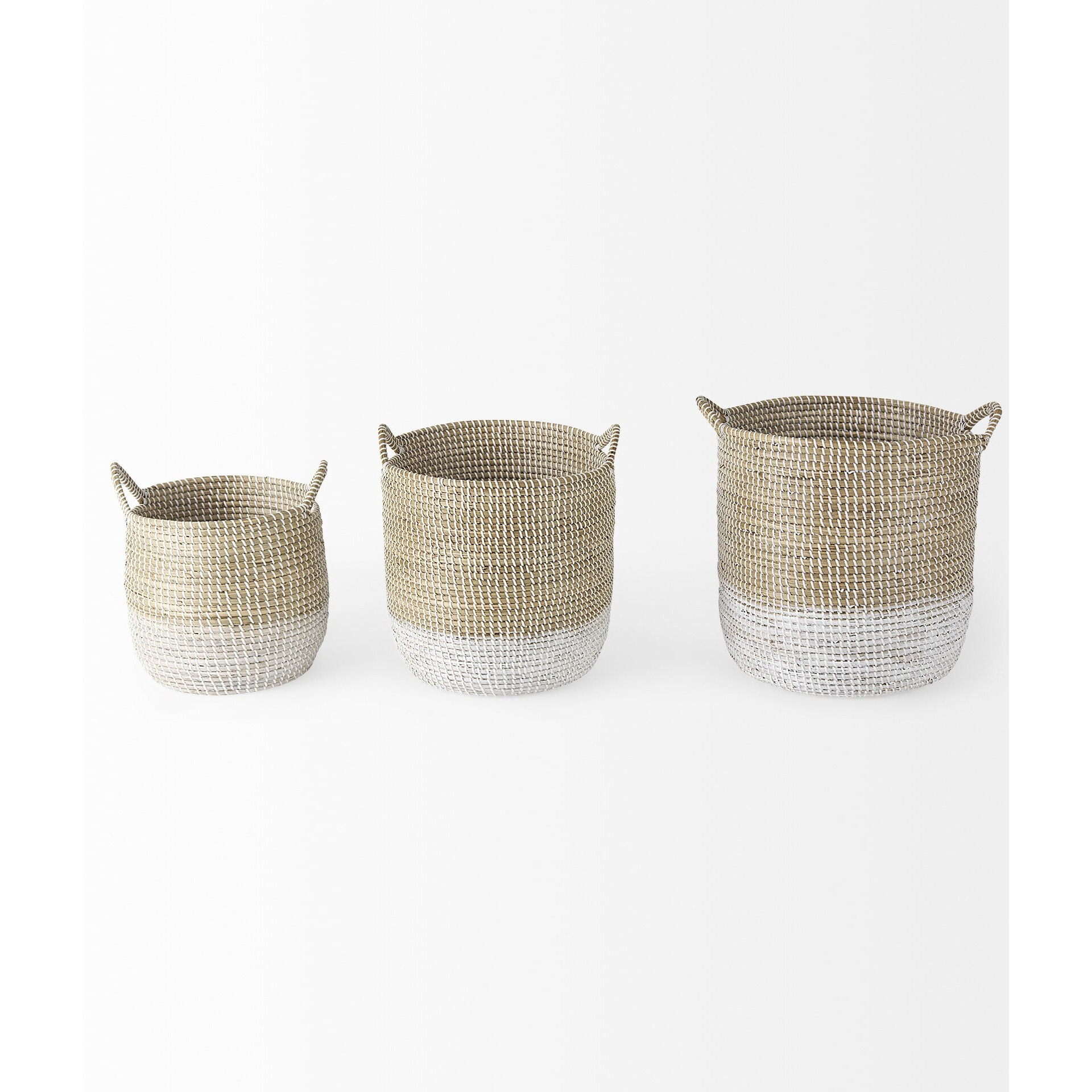 Set Of Three Beige And White Storage Baskets