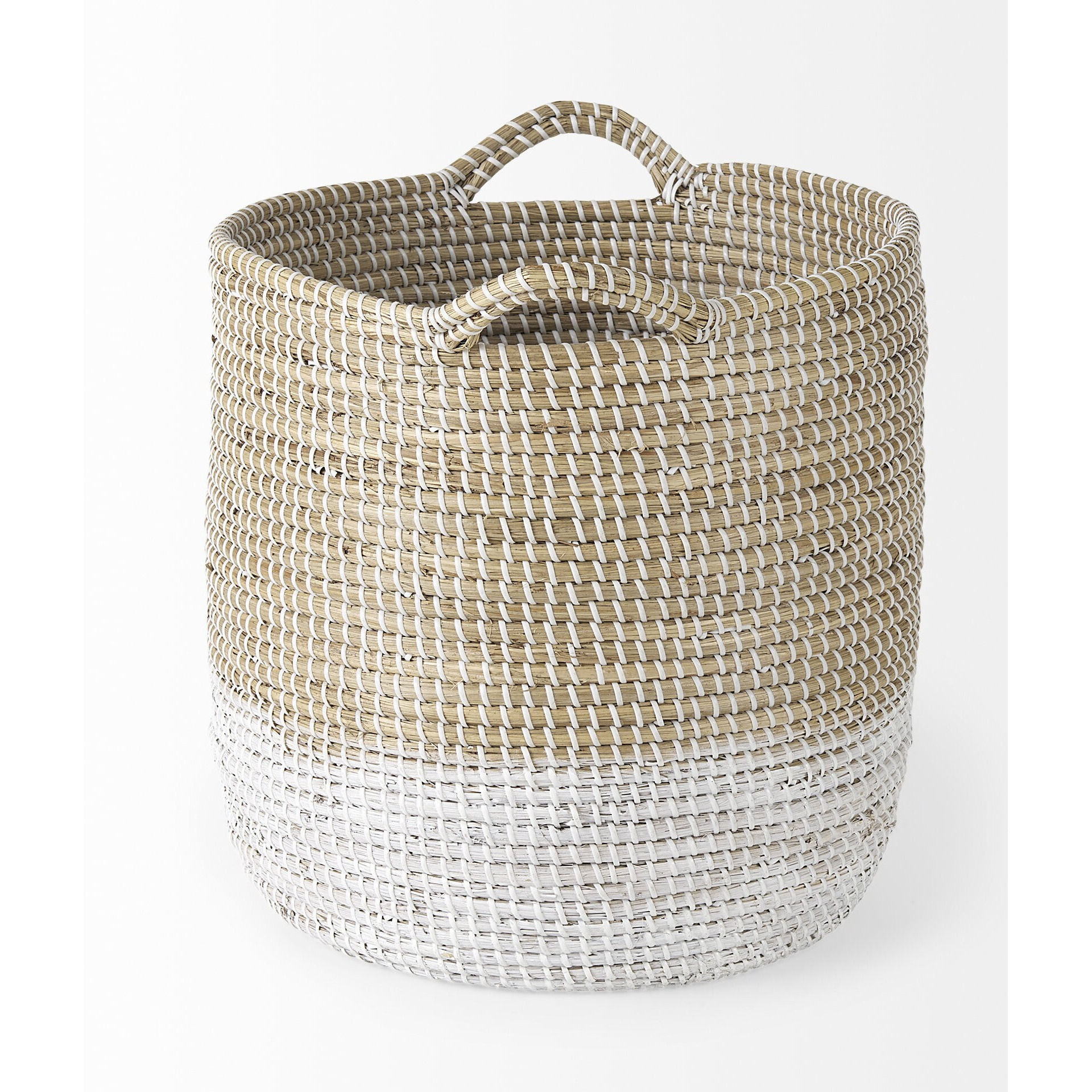 Set Of Three Beige And White Storage Baskets