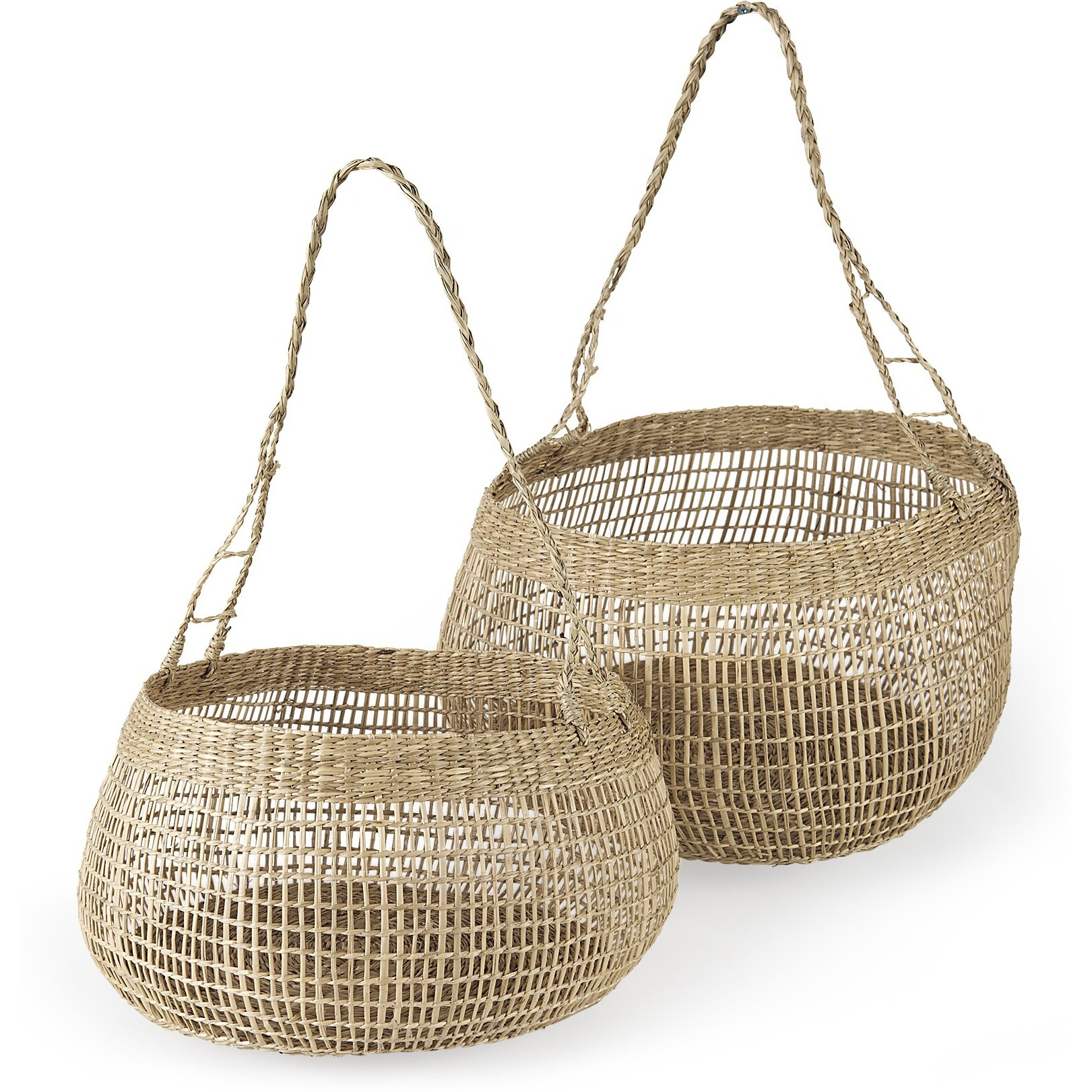 Set Of Two Wicker Storage Baskets With Long Handles