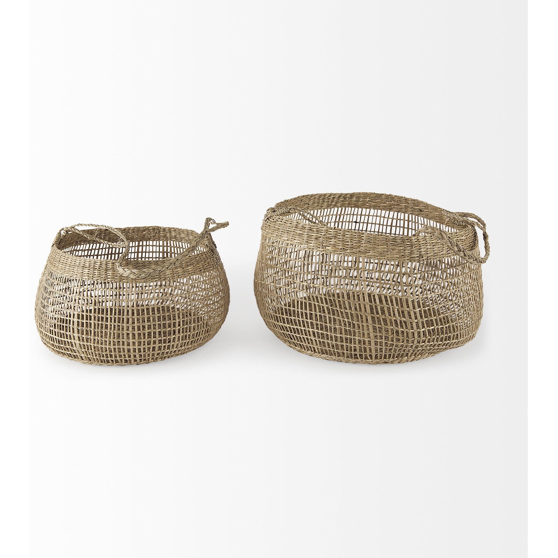Set Of Two Wicker Storage Baskets With Long Handles