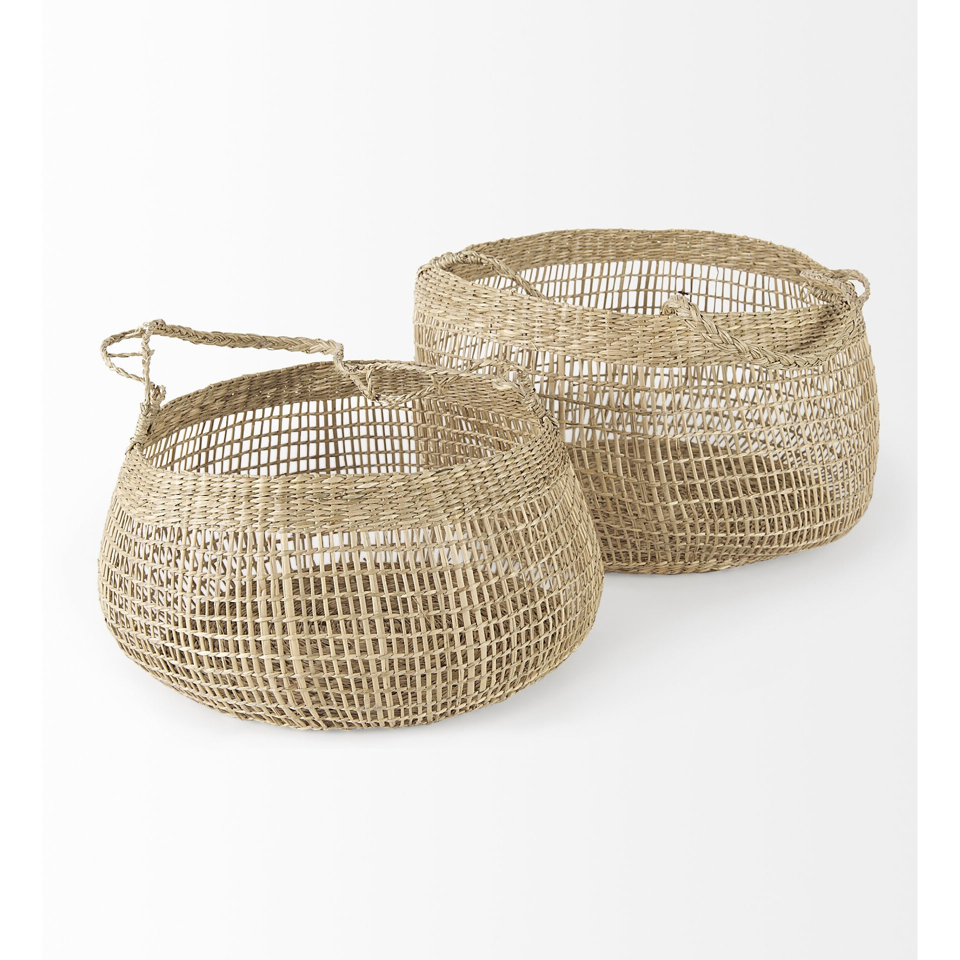 Set Of Two Wicker Storage Baskets With Long Handles
