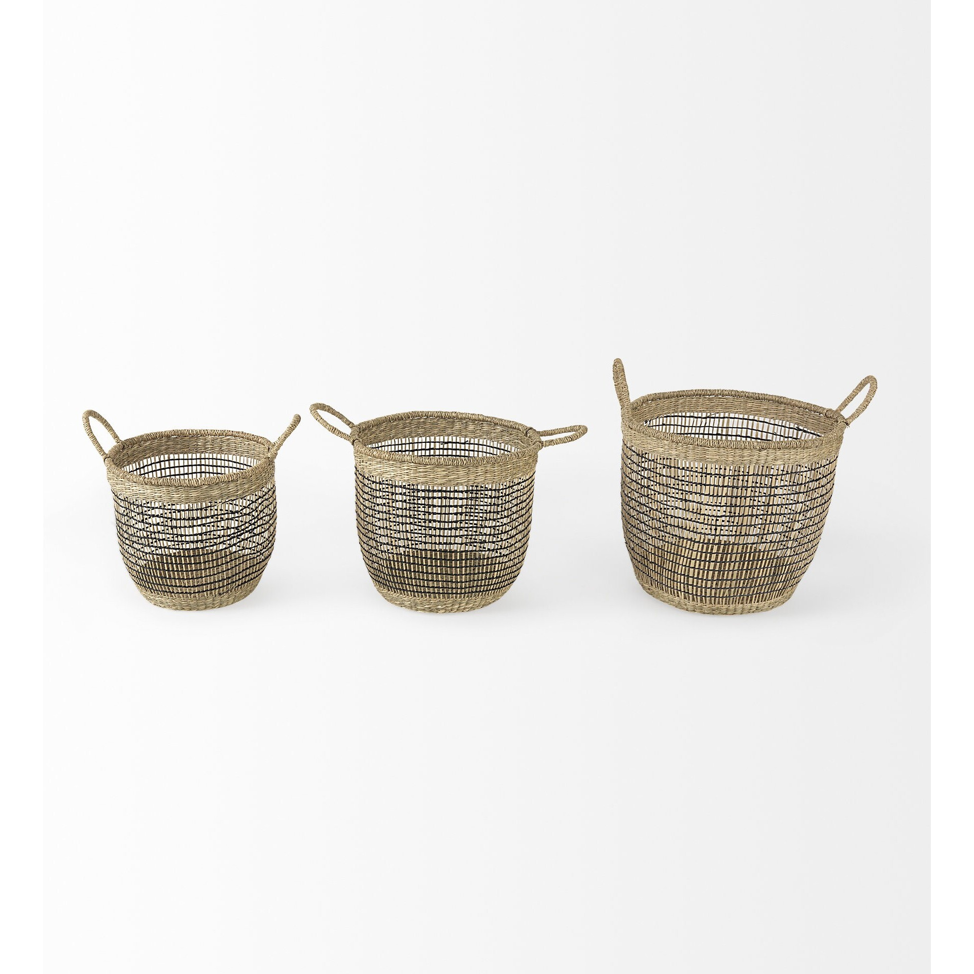 Set Of Three Light Brown Storage Baskets