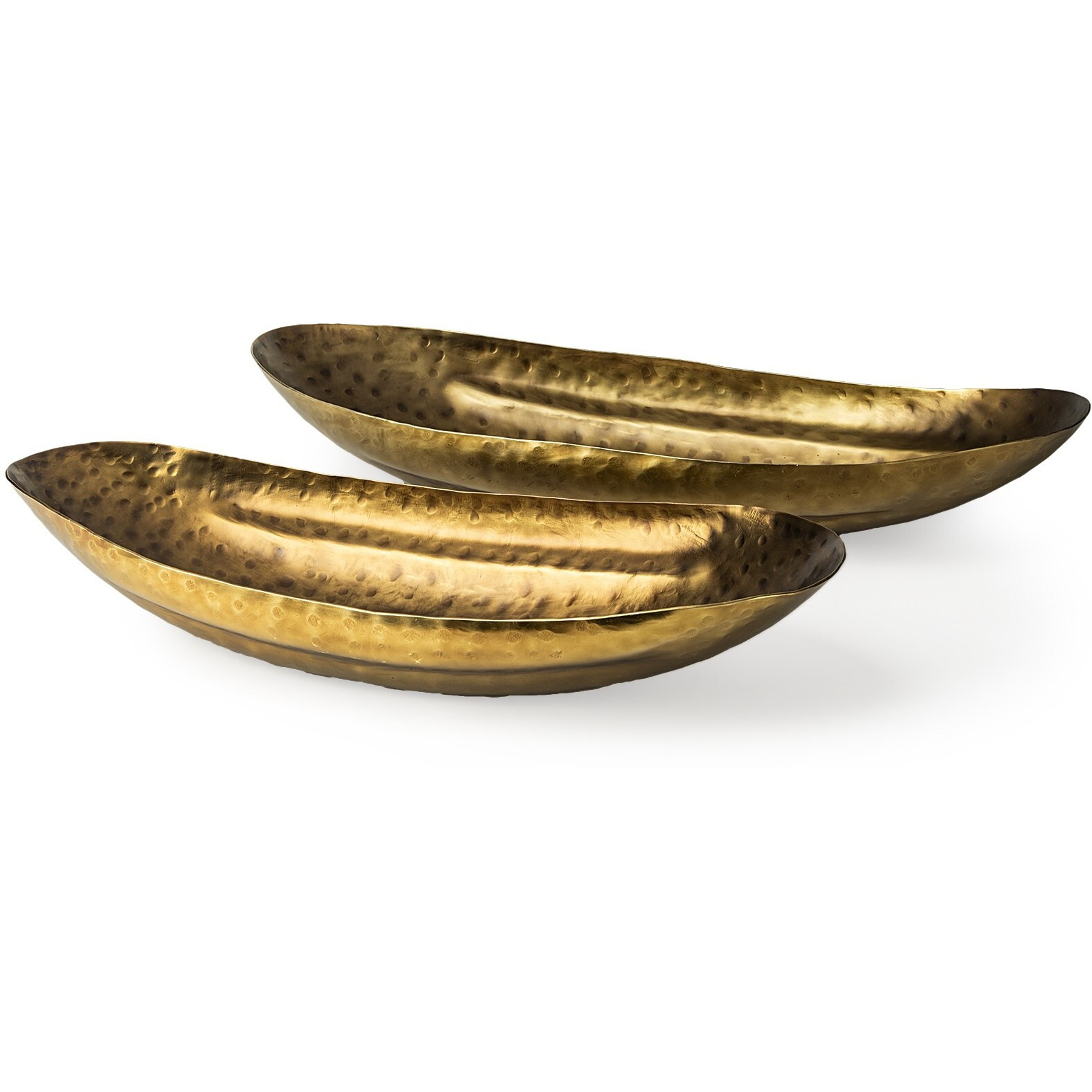 Set Of Two Gold Boat Shaped Hammered Bowls