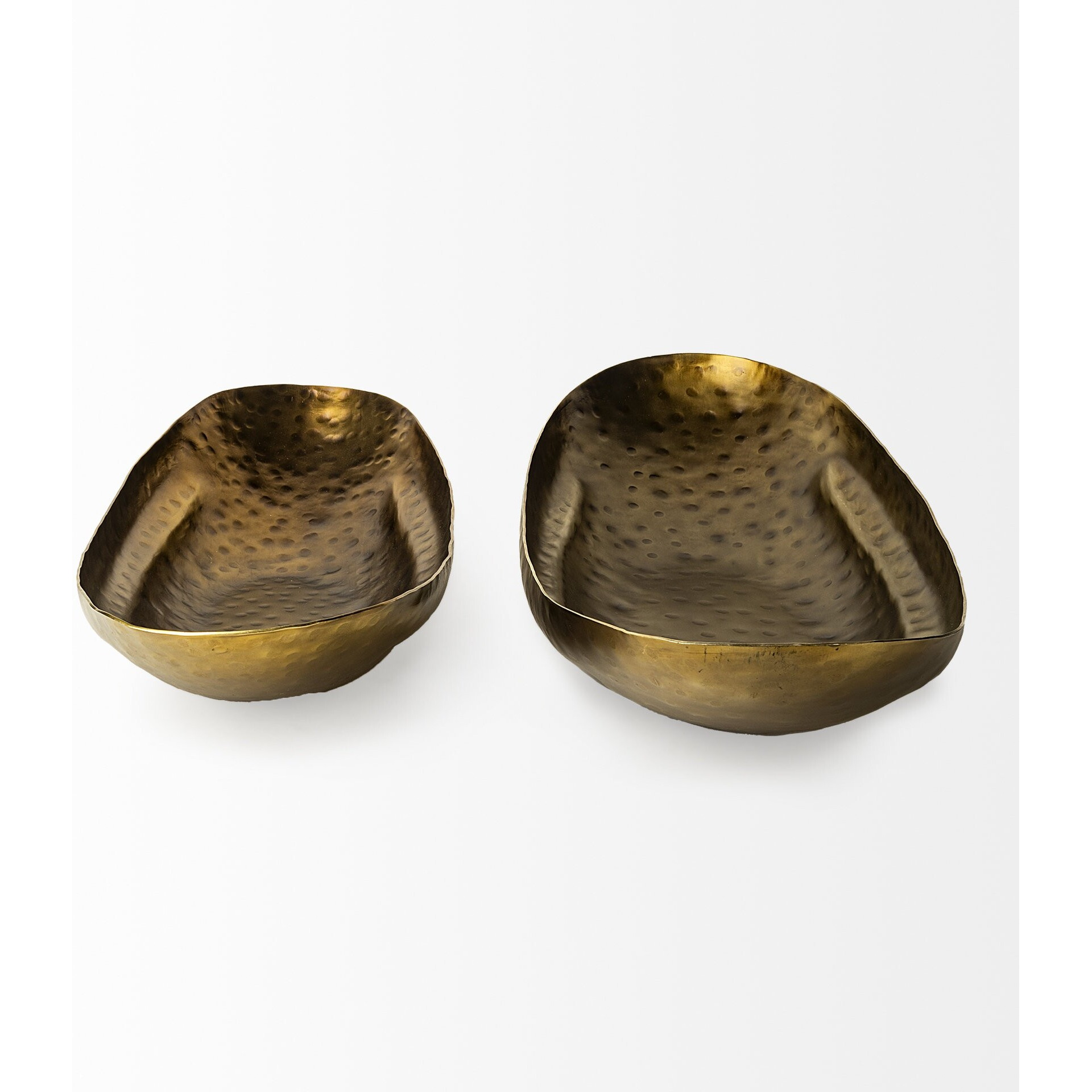 Set Of Two Gold Boat Shaped Hammered Bowls