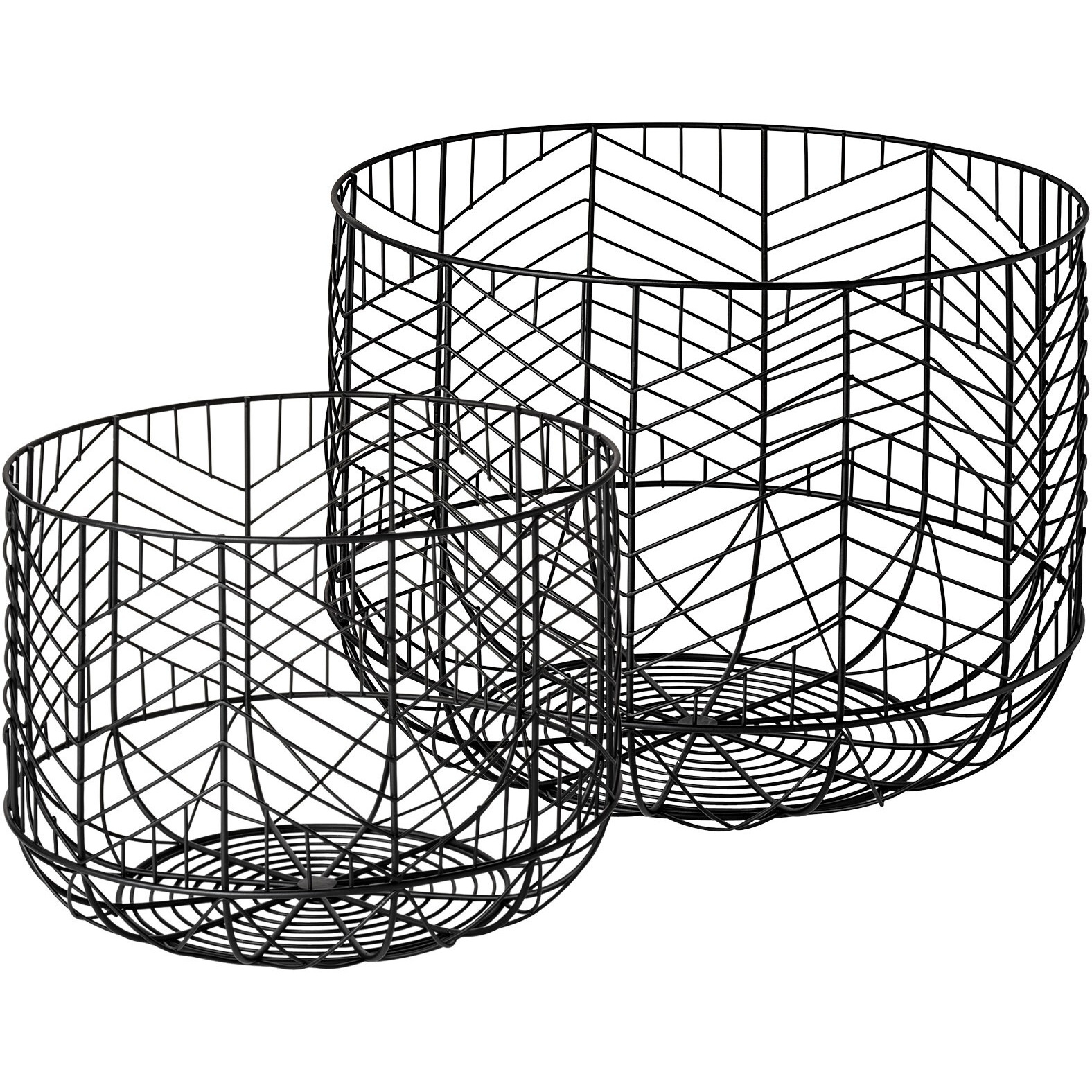 Set Of Two Black Metal Wire Chevron Bowls