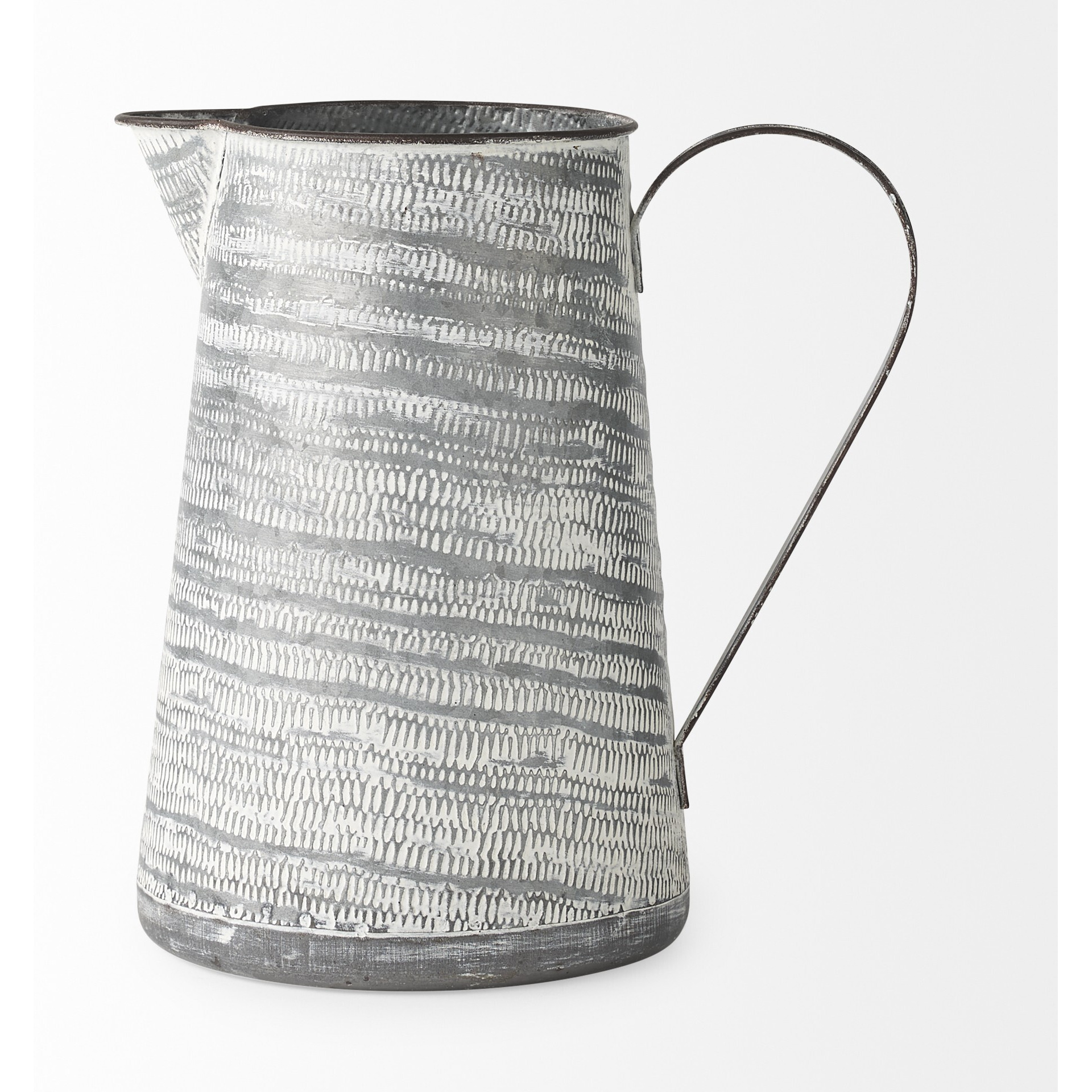 Gray And White Patterned Metal Jug