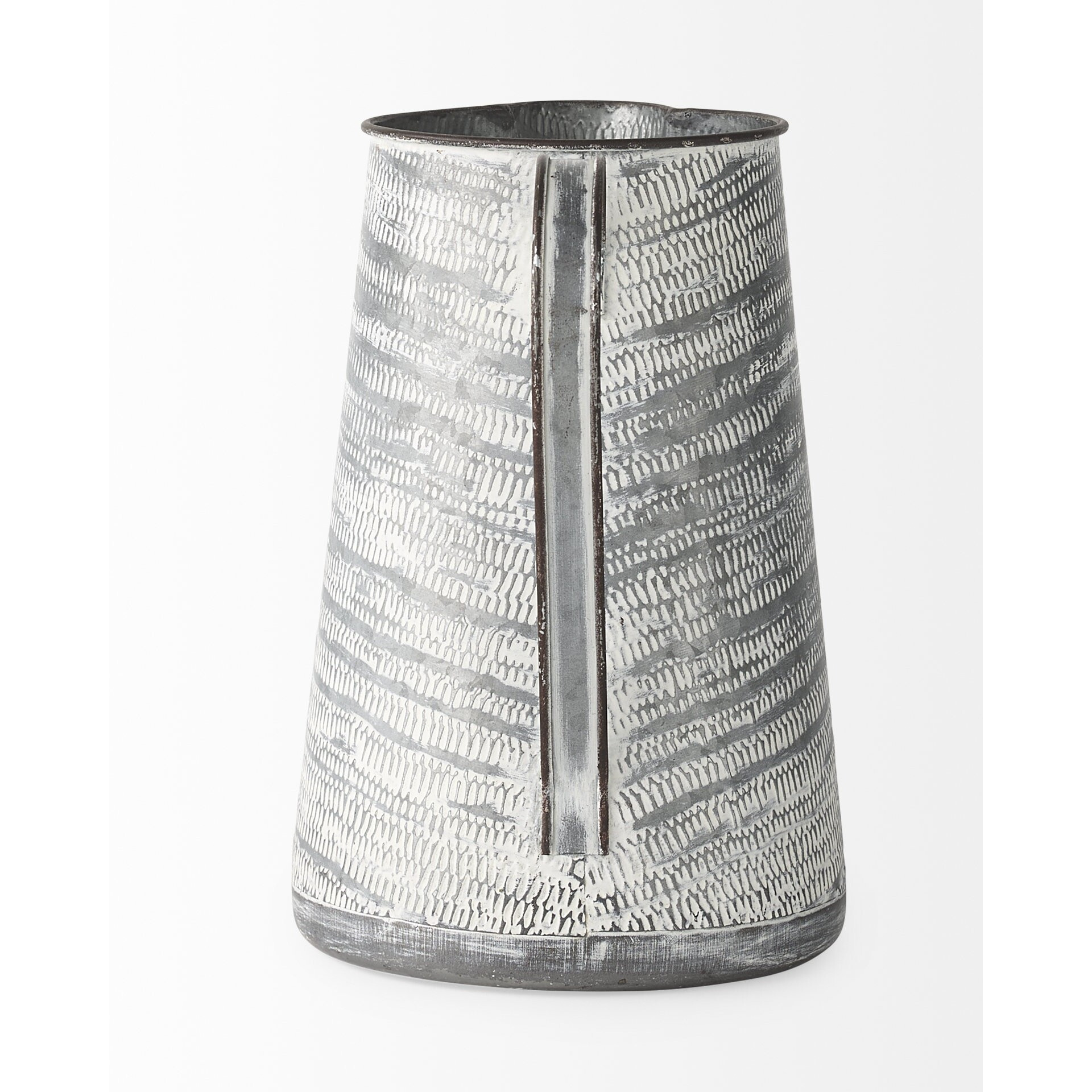 Gray And White Patterned Metal Jug