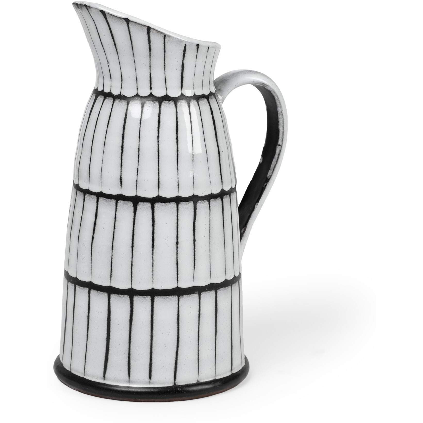13"" White And Black Artisan Glaze Ceramic Pitcher