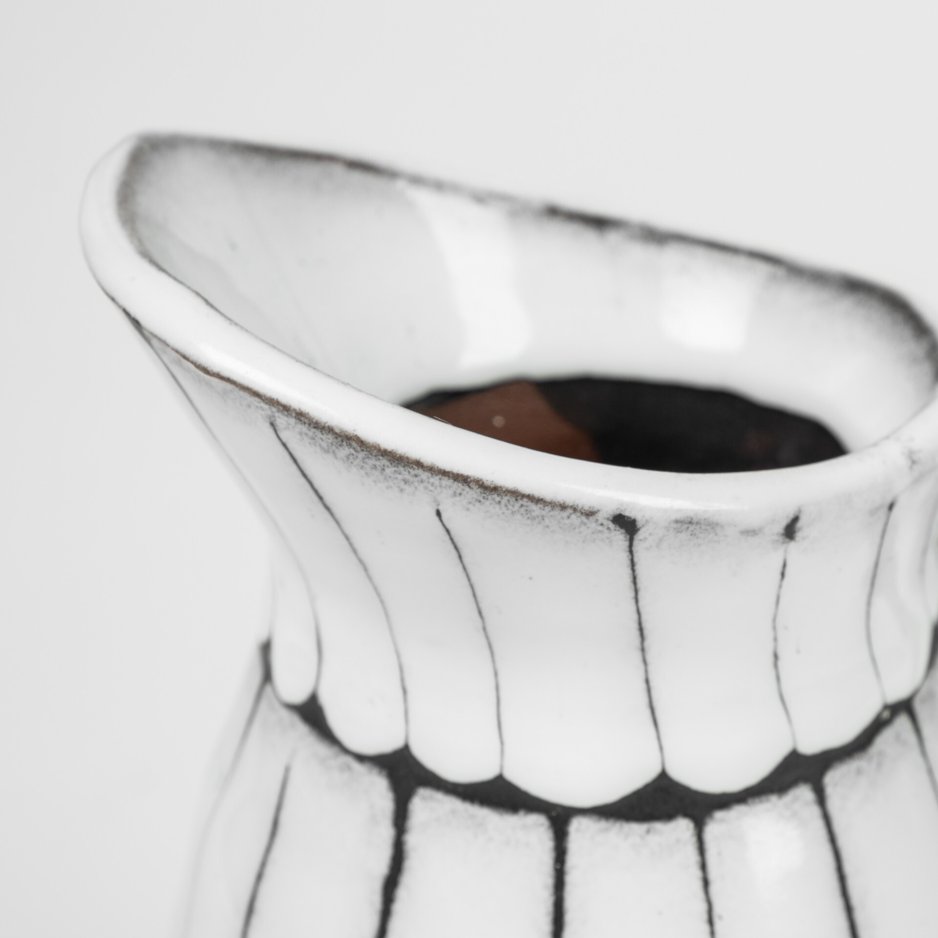 13"" White And Black Artisan Glaze Ceramic Pitcher