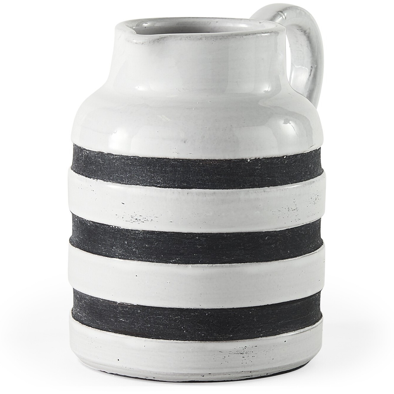 7"" Rustic White And Blue Stripe Ceramic Jug