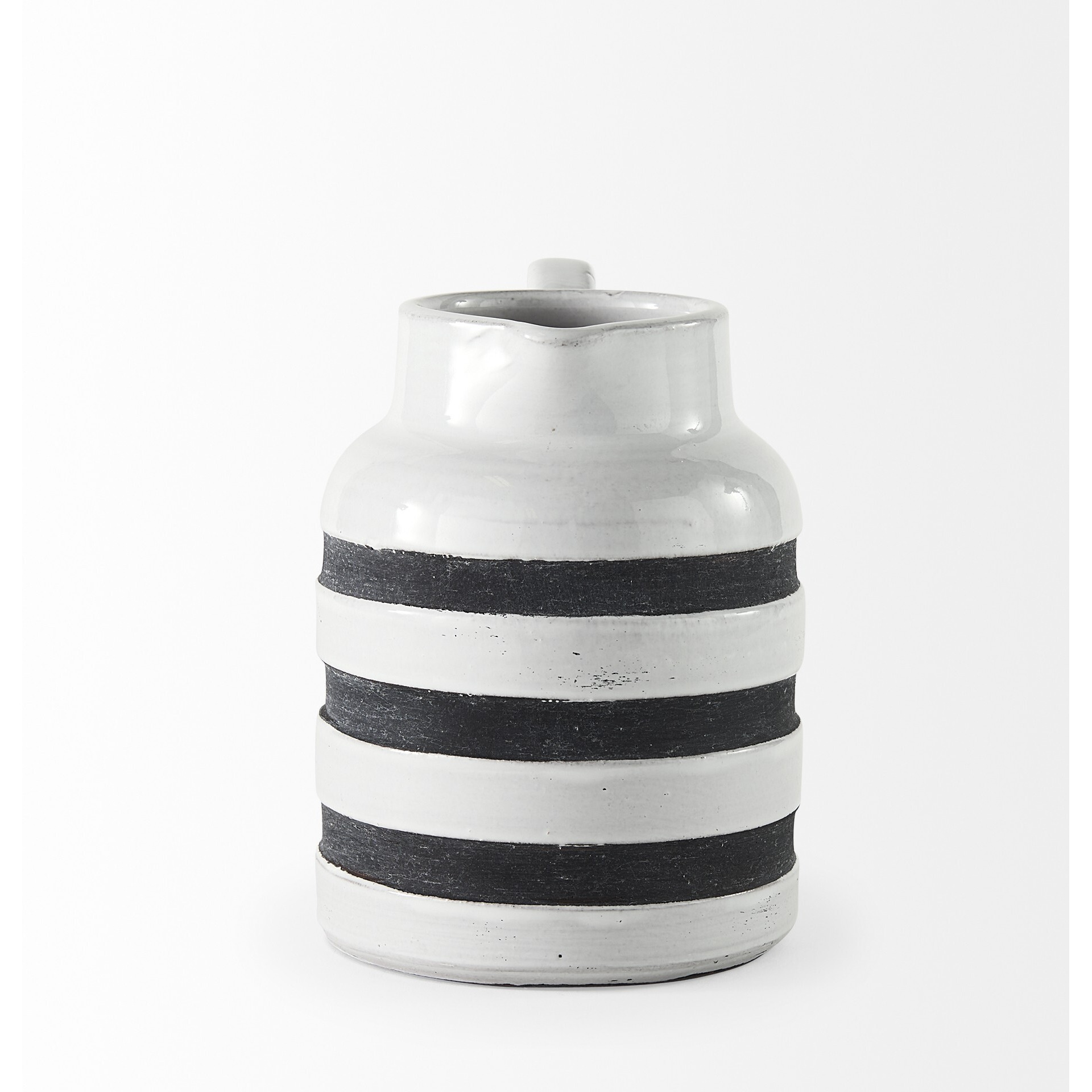 7"" Rustic White And Blue Stripe Ceramic Jug