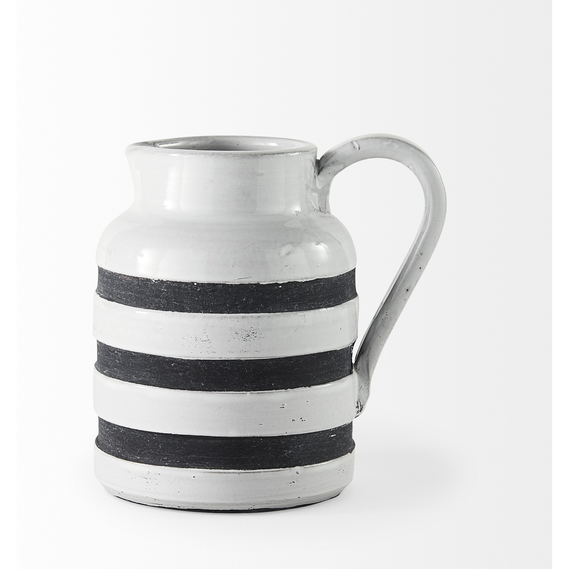 7"" Rustic White And Blue Stripe Ceramic Jug