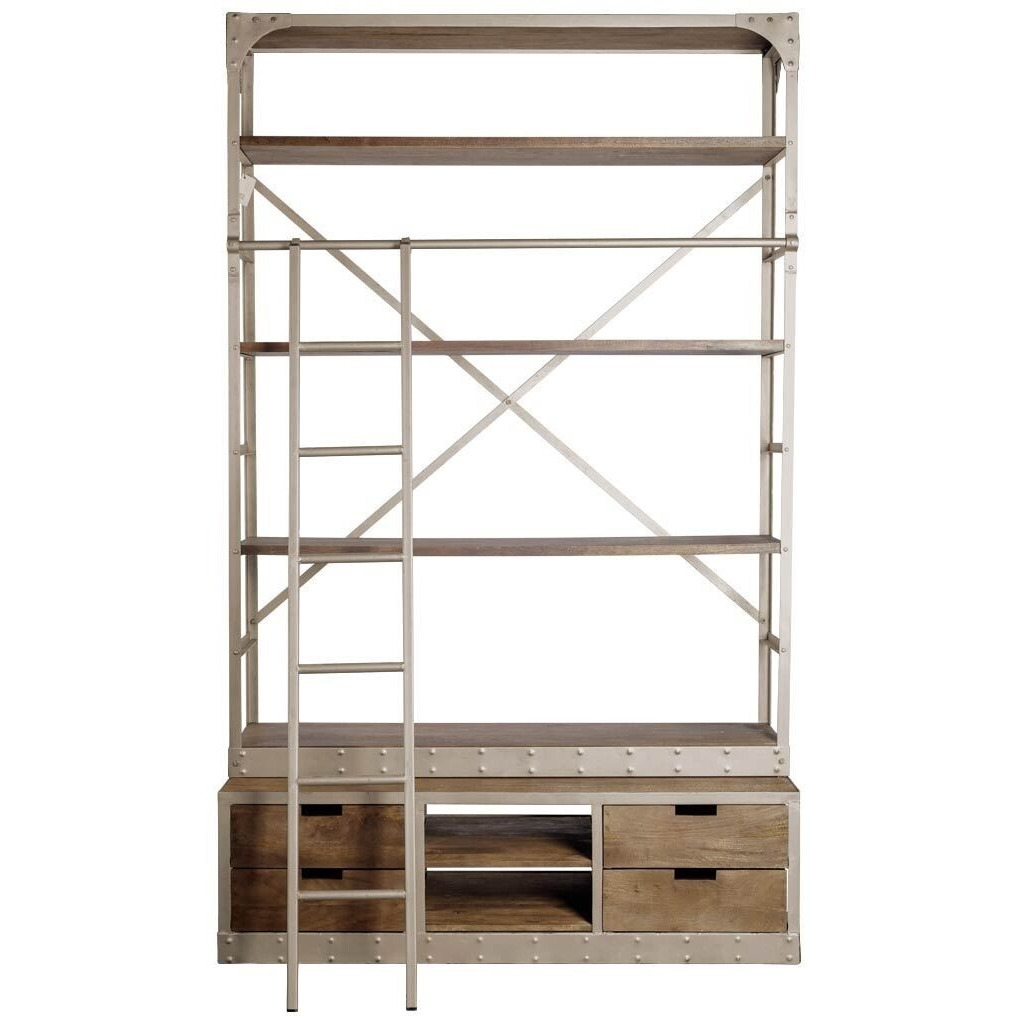Gray Metal Shelving Unit With Light Brown Storage