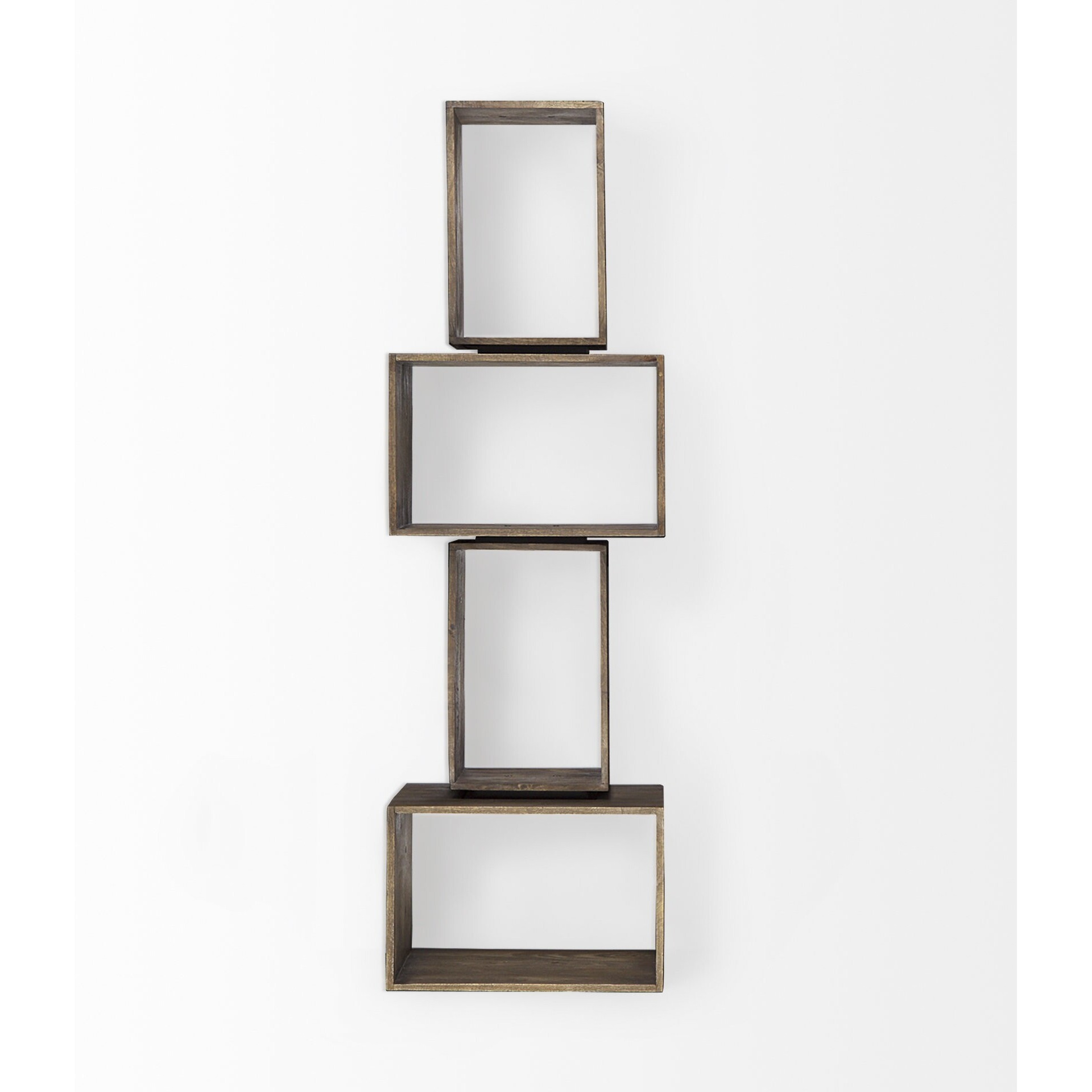 Set Of Two Rustic Dark Brown Cube Box Shelves