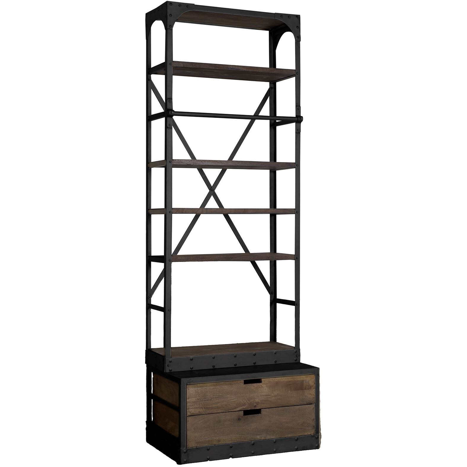 Black Metal Shelving Unit With Dark Brown Storage