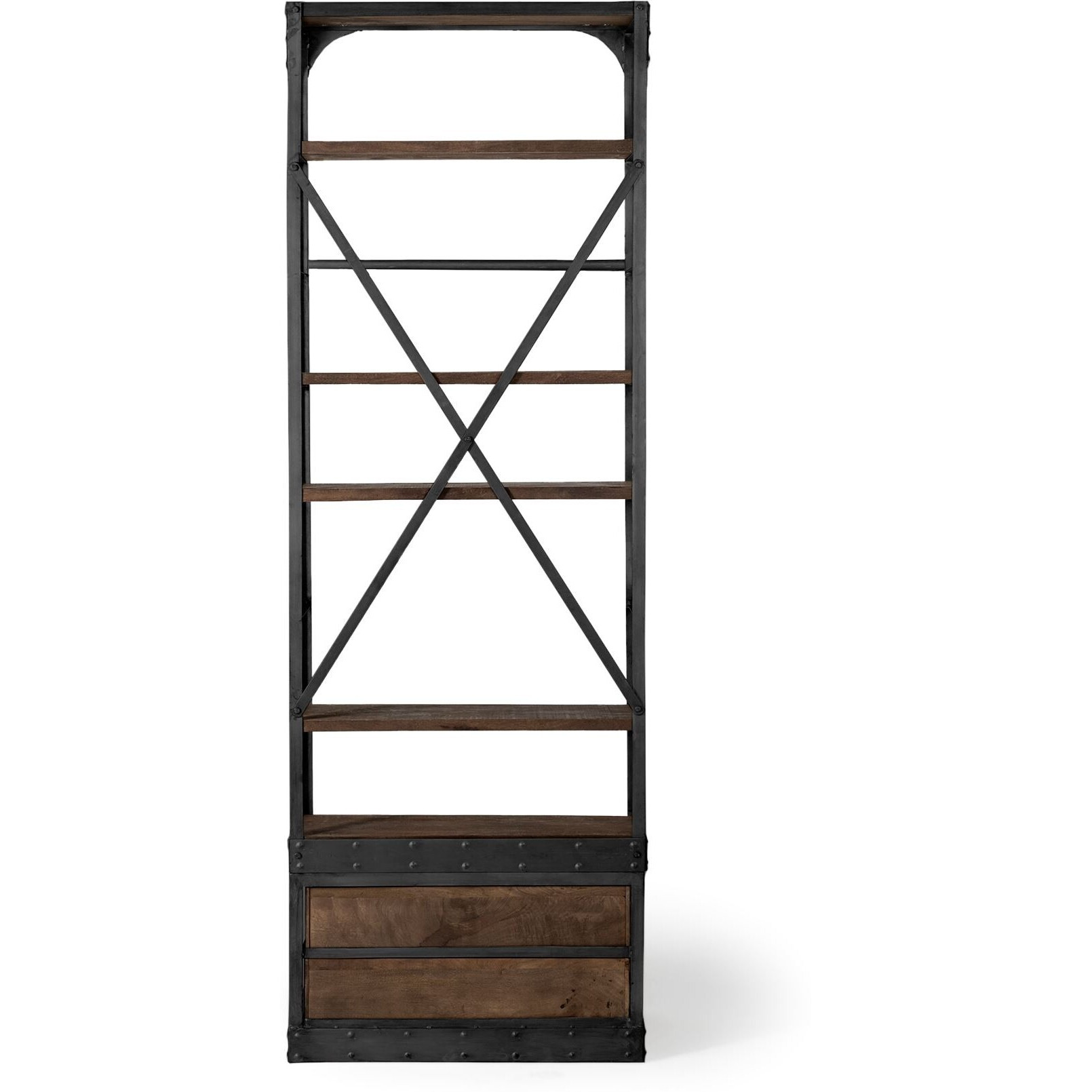 Black Metal Shelving Unit With Dark Brown Storage