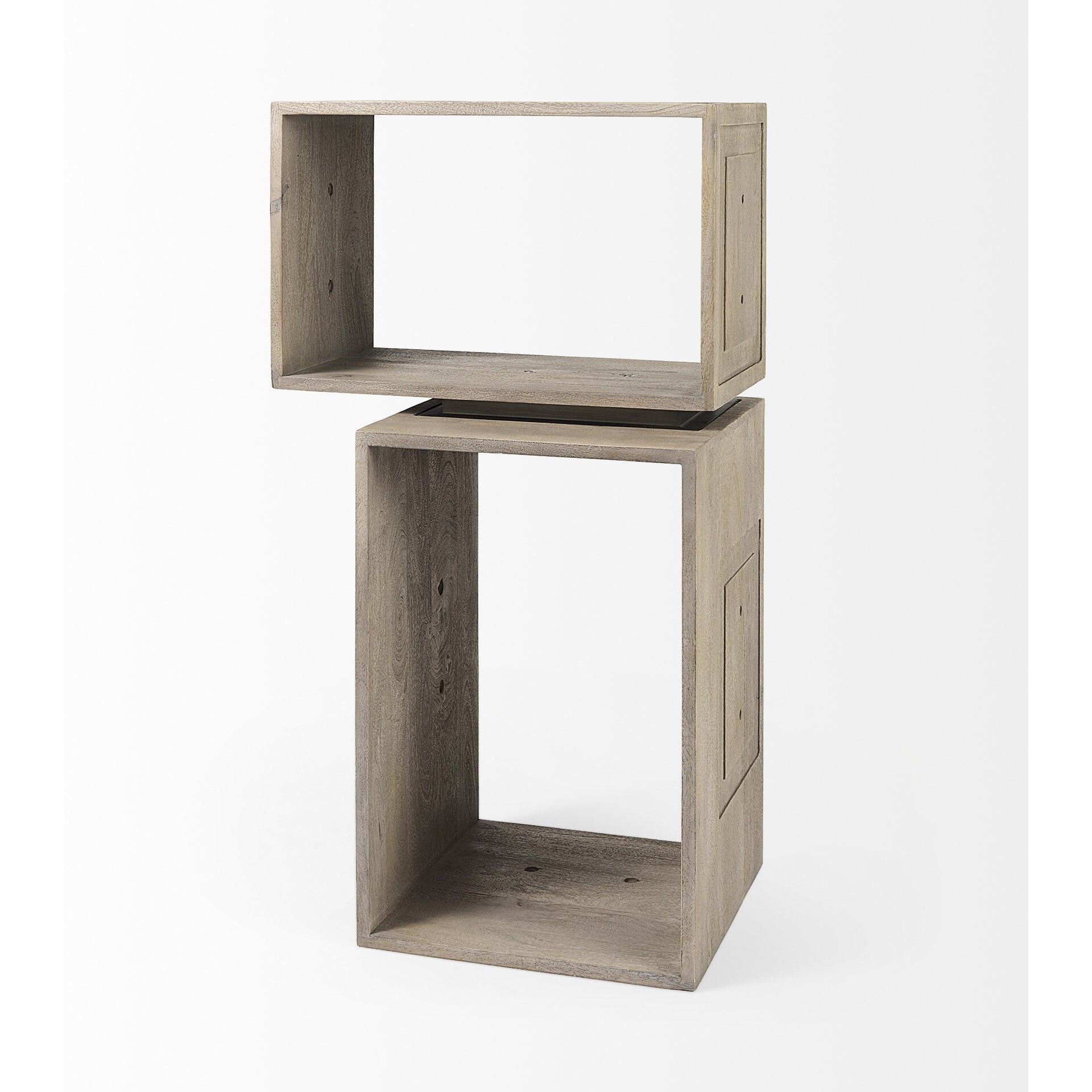 Set Of Two Rustic Light Gray Brown Cube Box Shelves