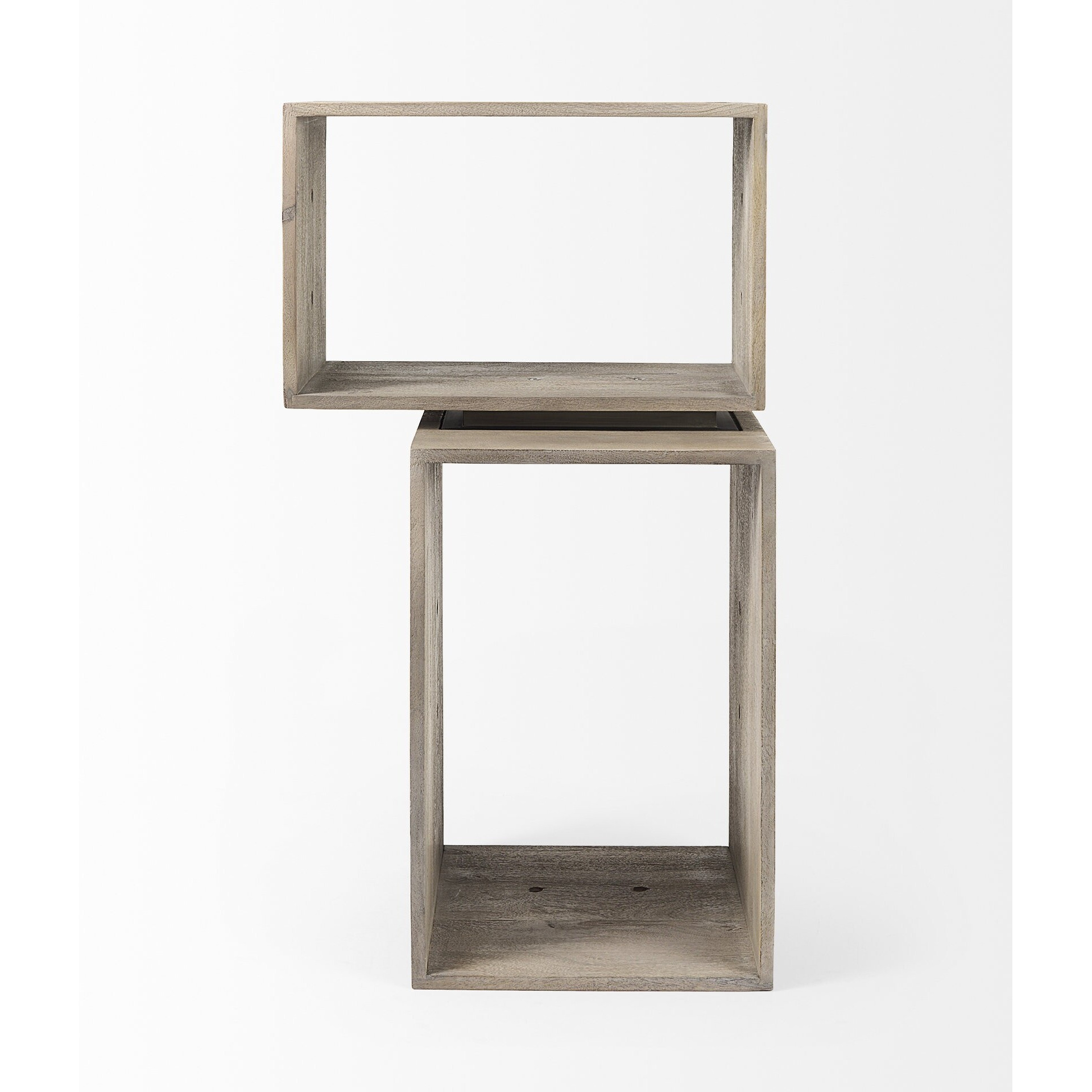 Set Of Two Rustic Light Gray Brown Cube Box Shelves