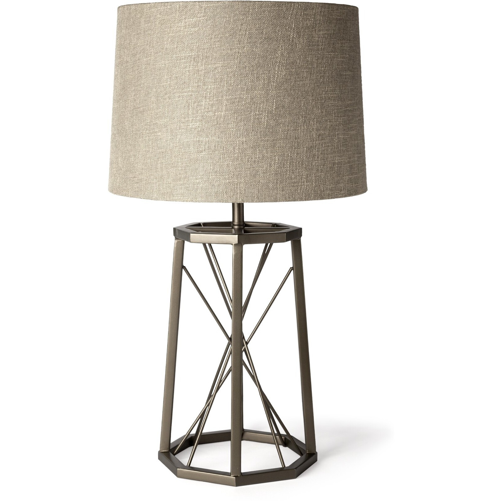 Metallic Aged Bronze Tone Octagonal Metal Table Lamp