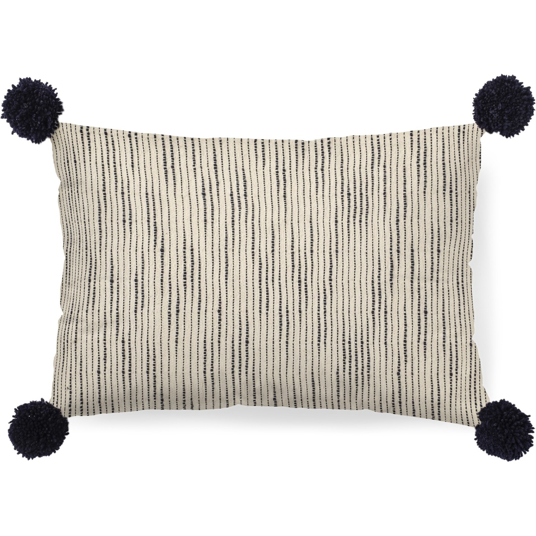 Beige And Midnight Pom Pom Lumbar Accent Pillow Cover