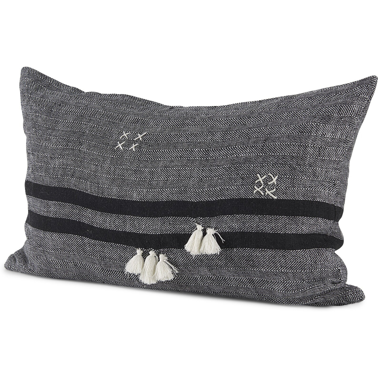 Dark Gray Detailed Lumbar Throw Pillow Cover