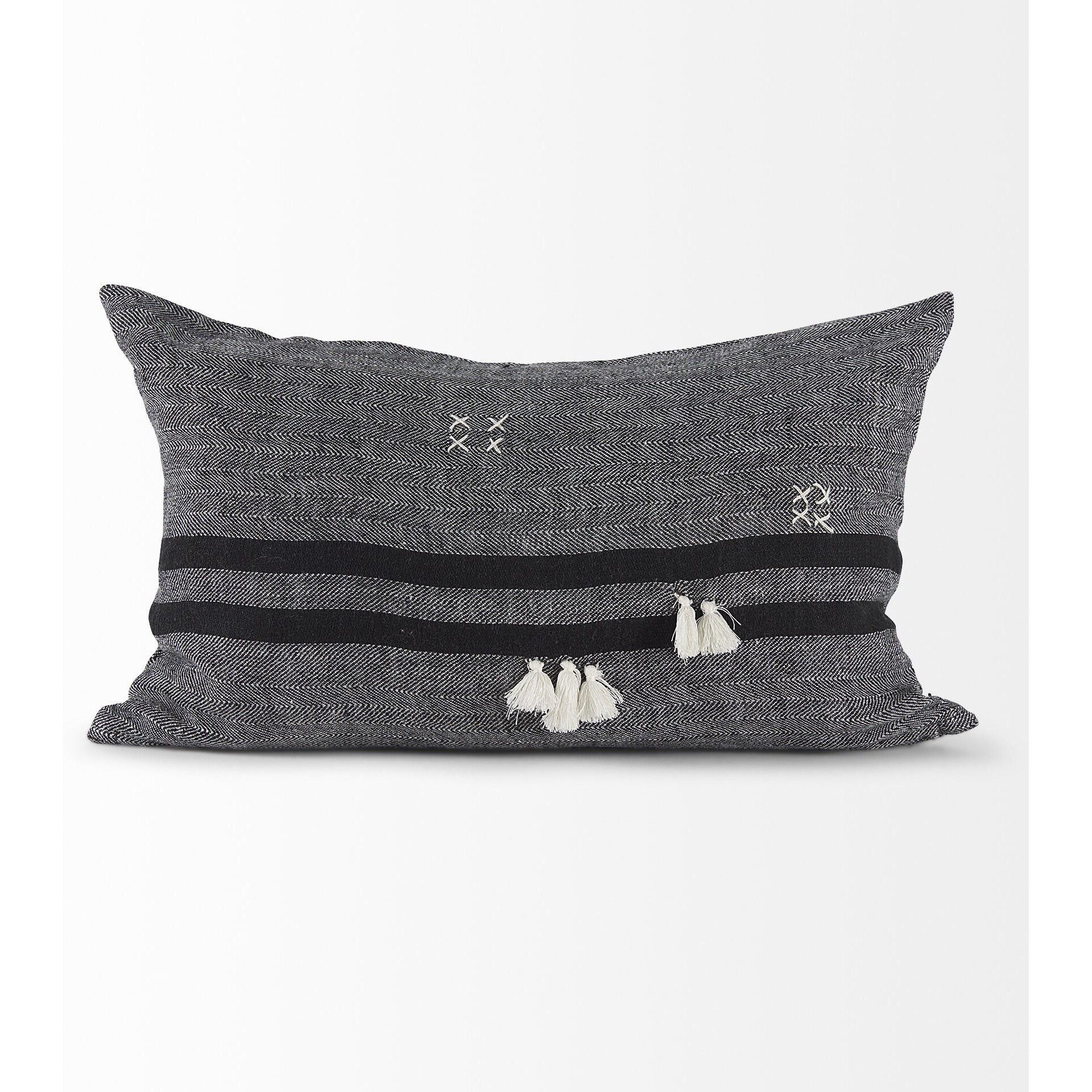 Dark Gray Detailed Lumbar Throw Pillow Cover
