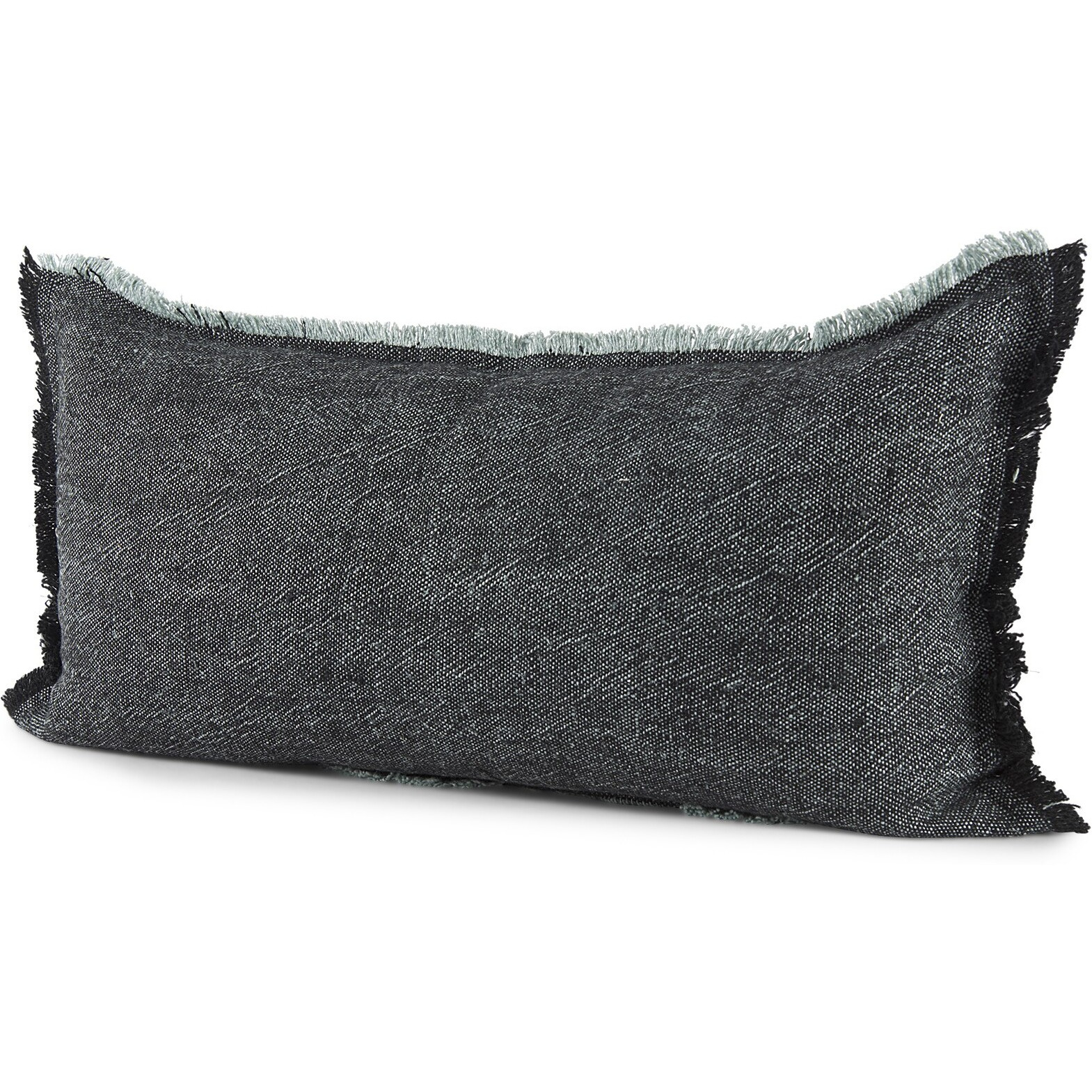 Dark Gray Fringed Lumbar Throw Pillow Cover