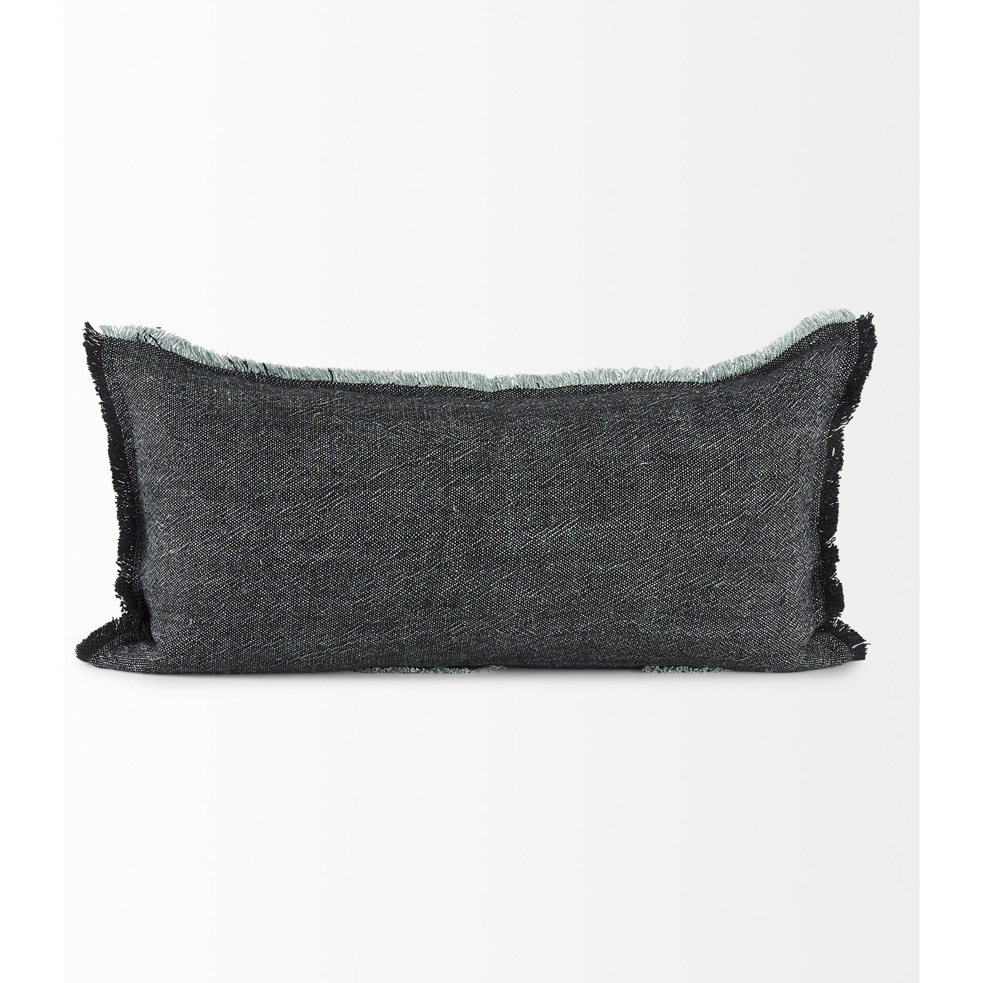 Dark Gray Fringed Lumbar Throw Pillow Cover