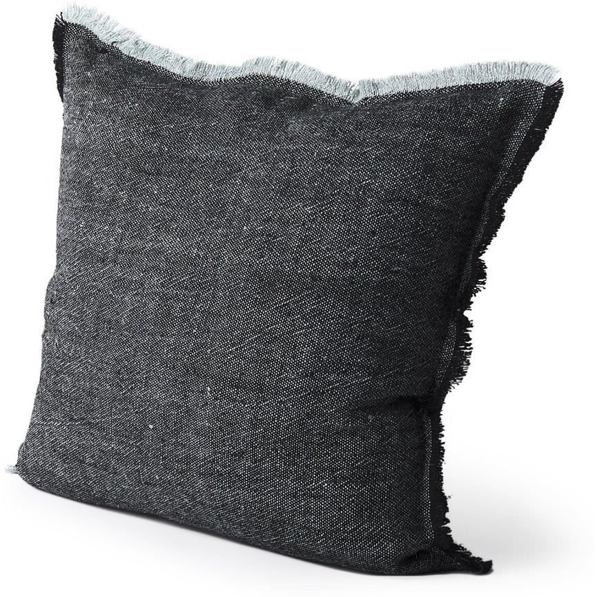 Dark Gray Fringed Throw Pillow Cover