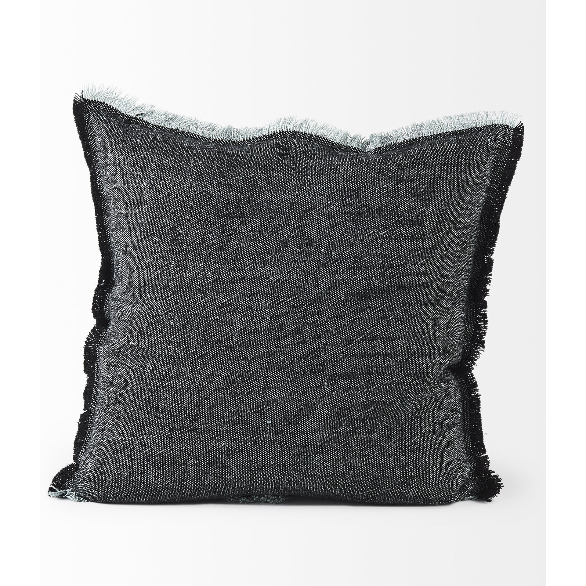 Dark Gray Fringed Throw Pillow Cover
