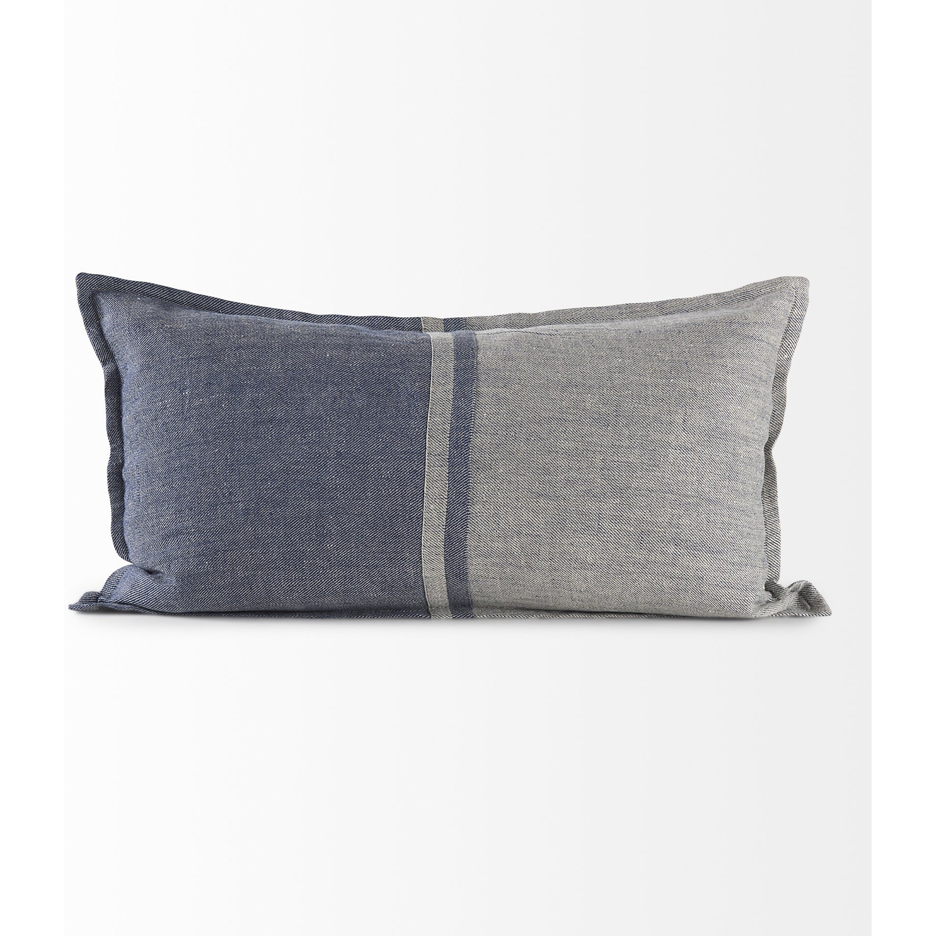 Gray And Blue Color Block Lumbar Pillow Cover